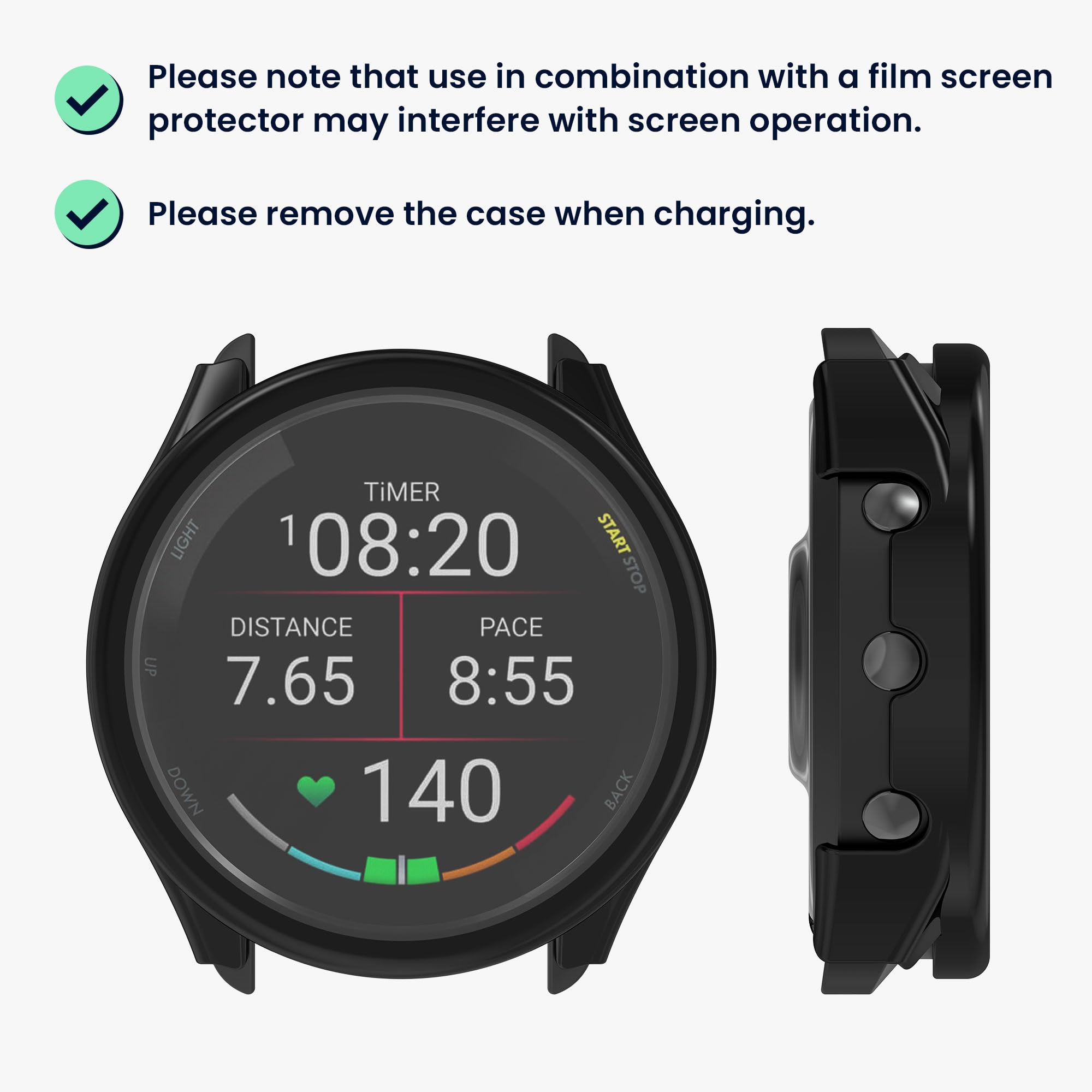 kwmobile 2 x etui kompatybilne z Garmin 18 mm Forerunner 265S - Fullbody Fitness Tracker Case zestaw ze szkła - czarne, przezroczyste