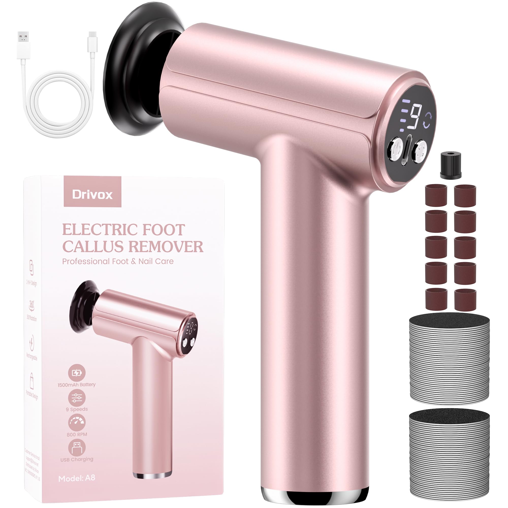 Electric Foot Callus Remover - 2 in 1 Rechargeable Electric Callus Remover for Feet, Pedicure Tools with 70pcs Sandpapers, Professional Foot Scrubber File for Dead Skin - Pink