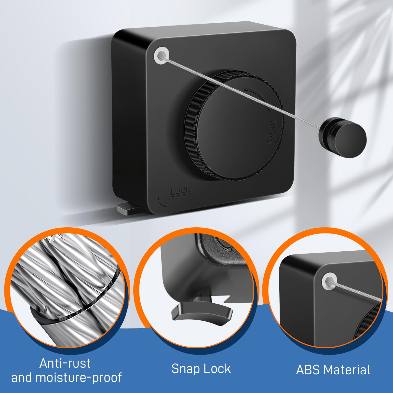 Corde à Linge Extensible Extra Solide - En Acier Inoxydable - Sans