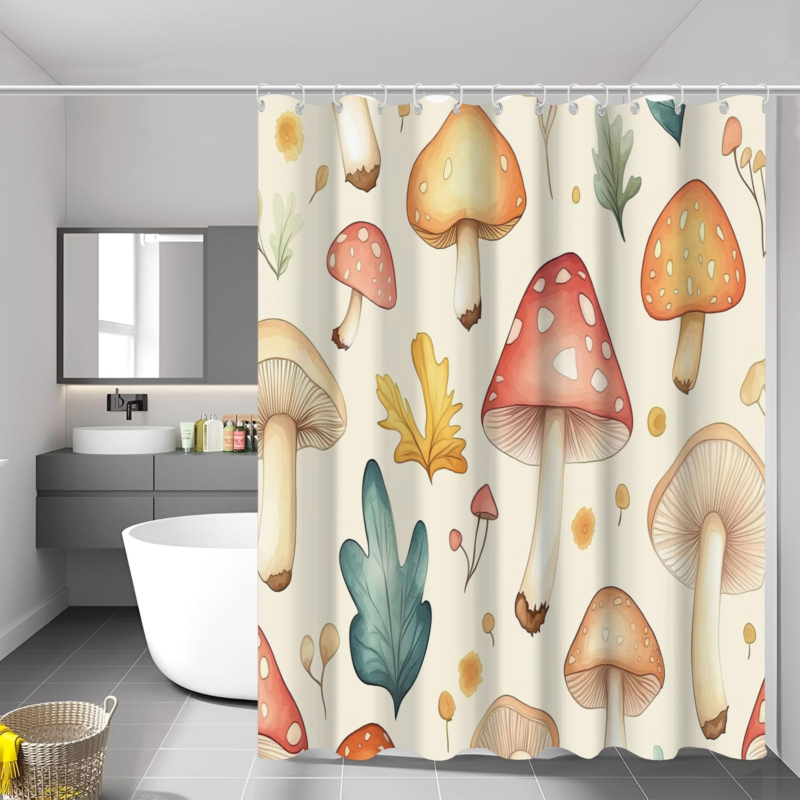 Rideau de douche aquarelle champignon en tissu polyester imperméable 150x180cm