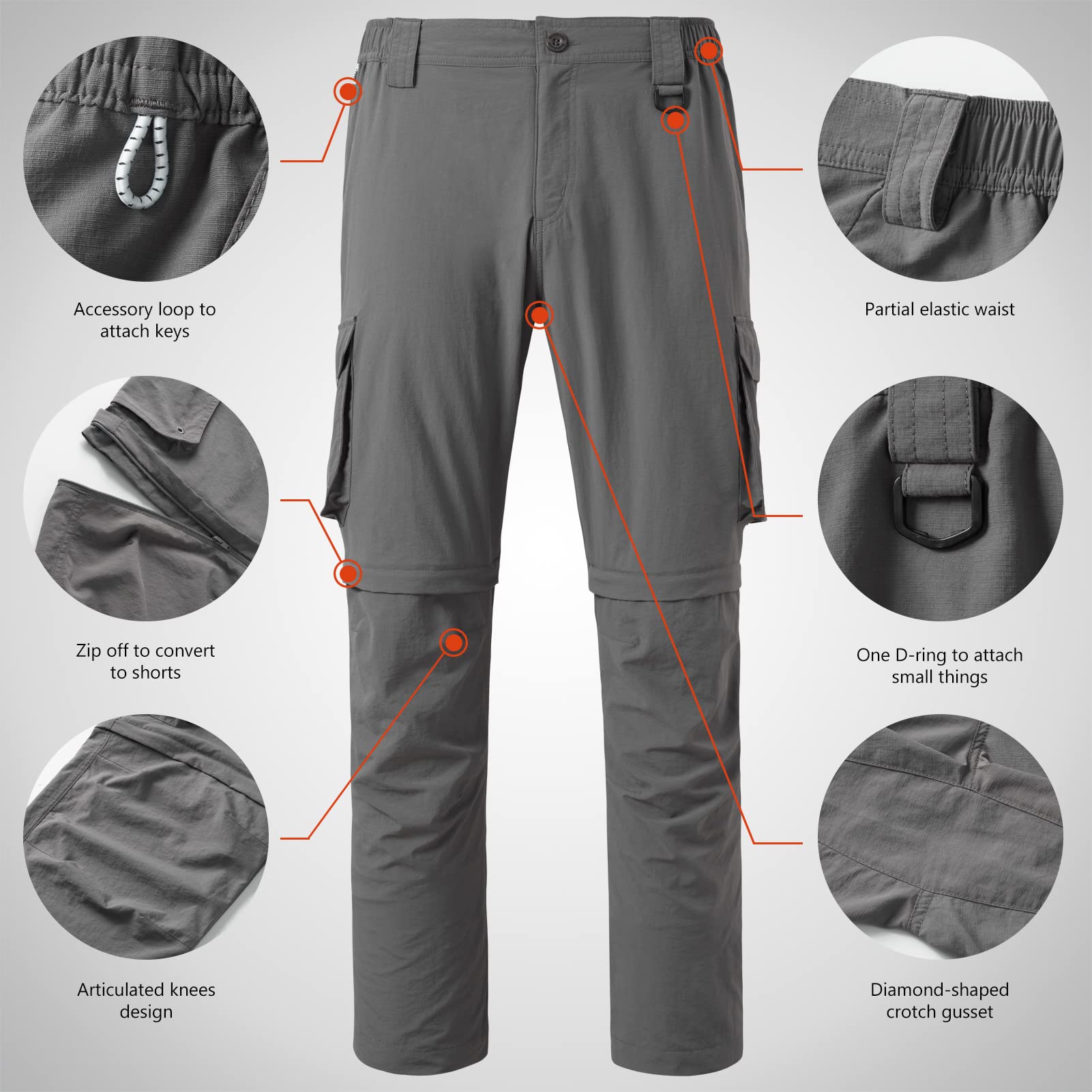Bassdash Pantalons de Randonnée Homme avec Fermeture éclair,Pantalon d'extérieur à Séchage Rapide Shorts,Résistant à l'eau Léger Protection Solaire UPF50+