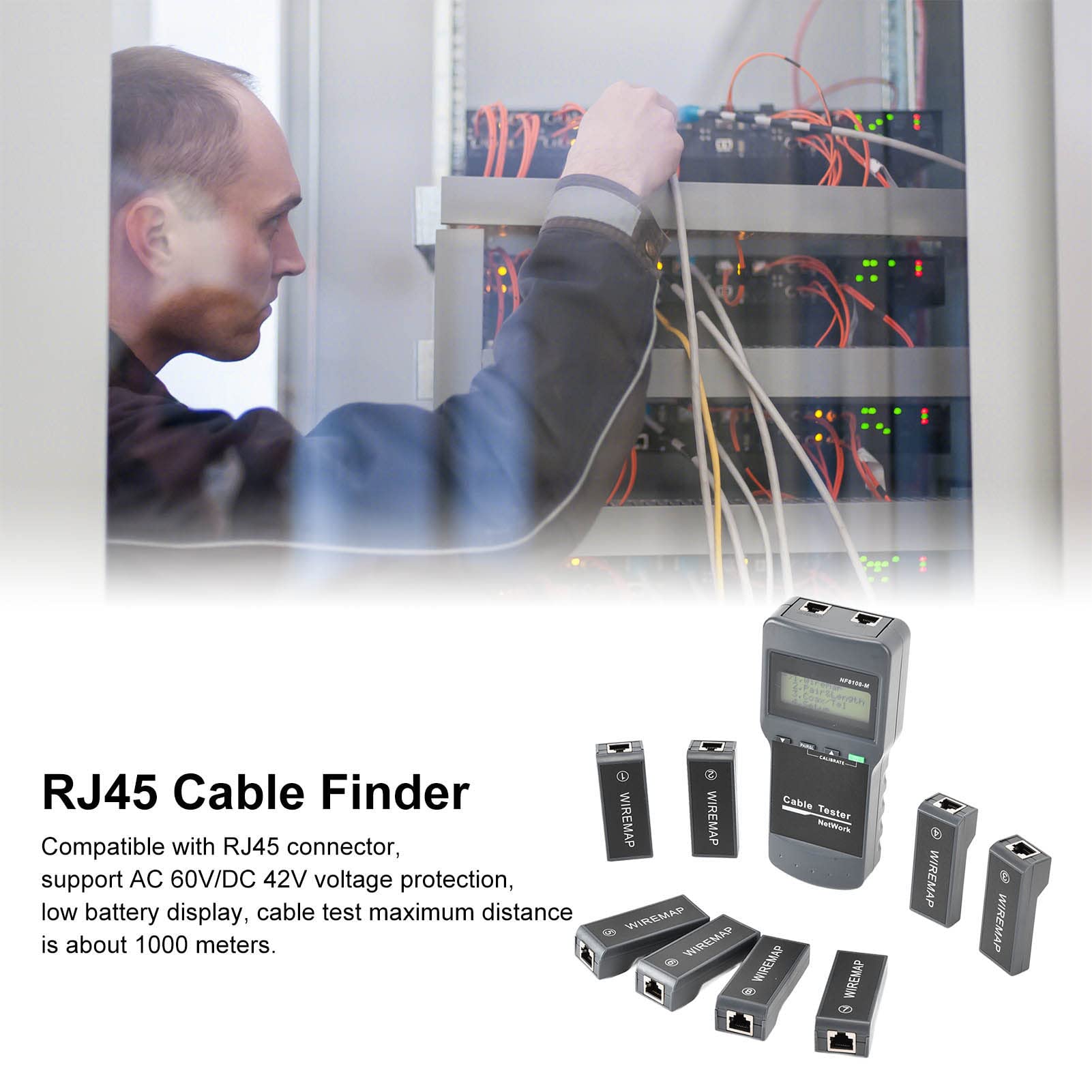 YWBL-WH Tester per Cavi di Rete RJ45 con Display LCD 8 unità Remote per Test di connettività con Punto di Interruzione di Lunghezza Strumento di Test Multifunzionale Professionale per Tecnici