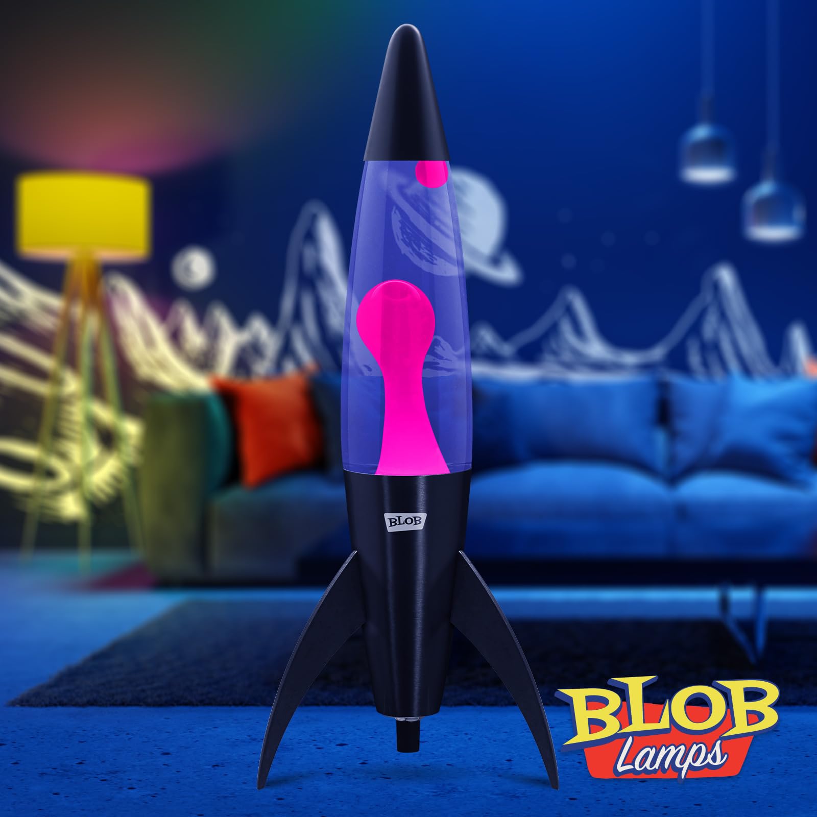 Blob Lamps Rocket Liquid Motion Lamp Pink Wax Purple Liquid Matt Black Metal Base & Cap 17 Mood Lamp Light - Image 2