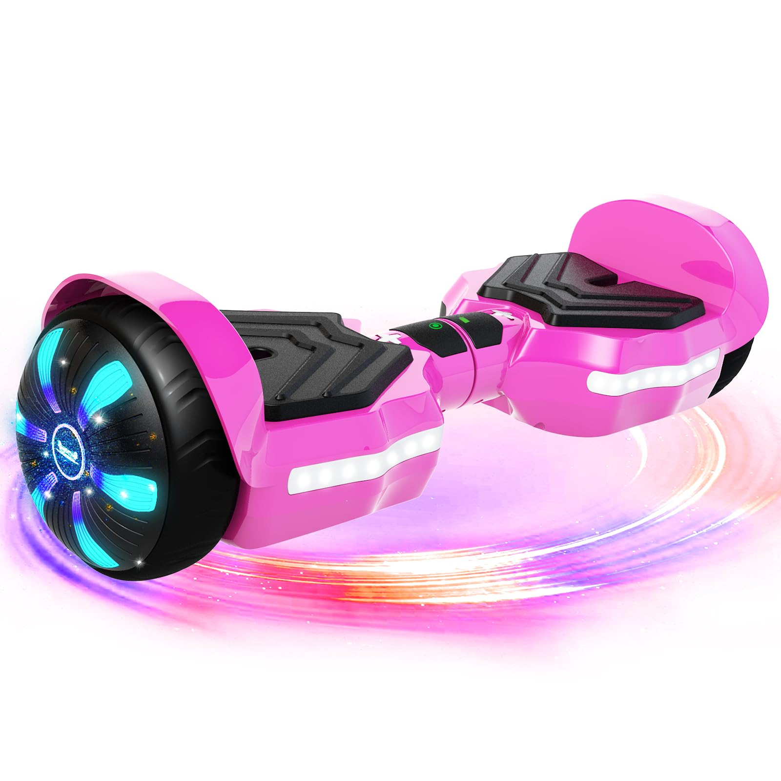 simate scooter - 6.5" self balancing hoover board with led light-up wheels, bluetooth speakers and app, dual 250w motors, 8.5 mph max speed & 8.5 miles max range