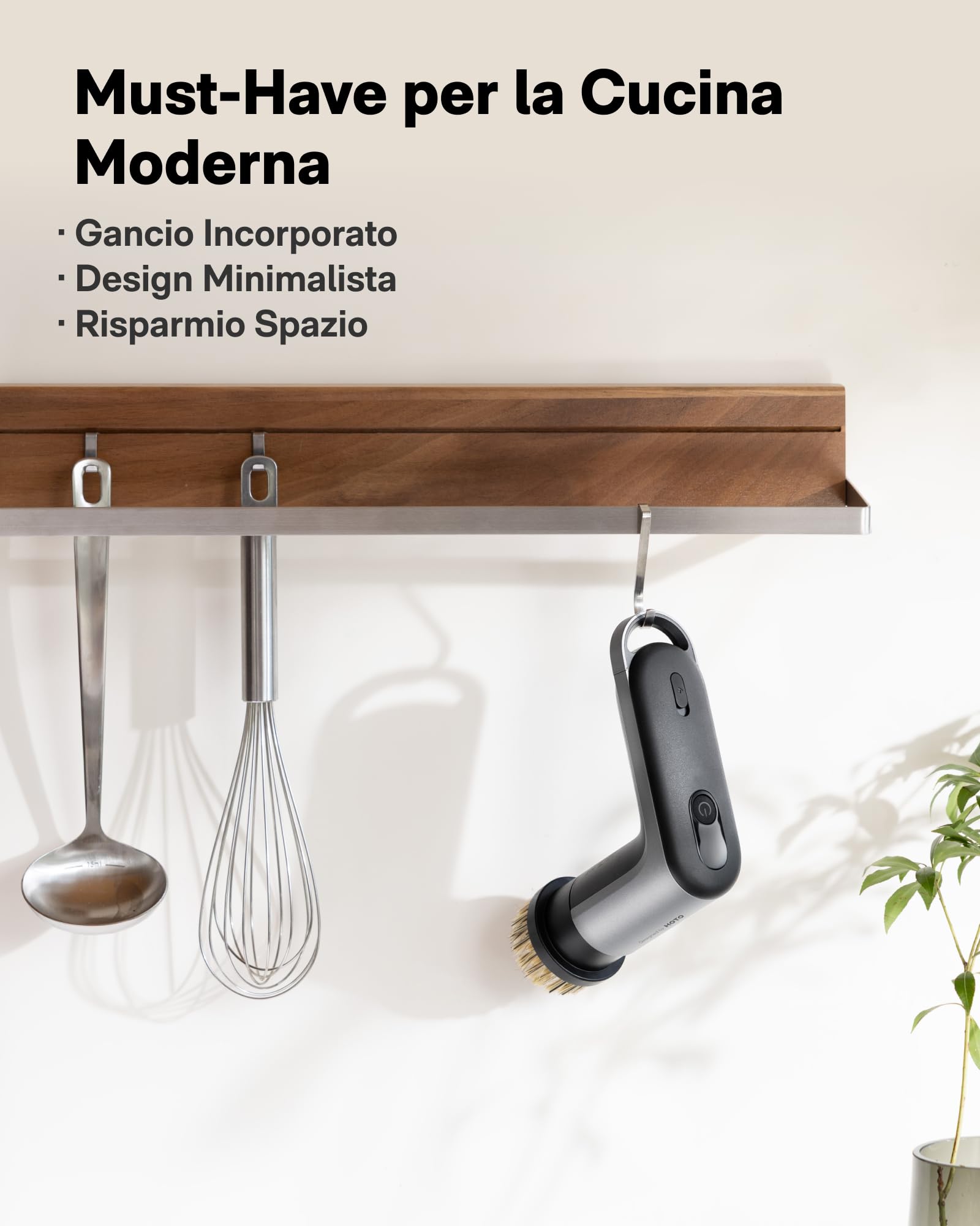 HOTO Grip™ Spazzola Rotante Pulizia Casa, Spazzola Elettrica per Pulizia IPX7 Impermeabile, Leggera (0.29 kg), 6 Testine, per Cucina, Piatti, Pentole, Griglia, Piano Cottura, Piastrelle