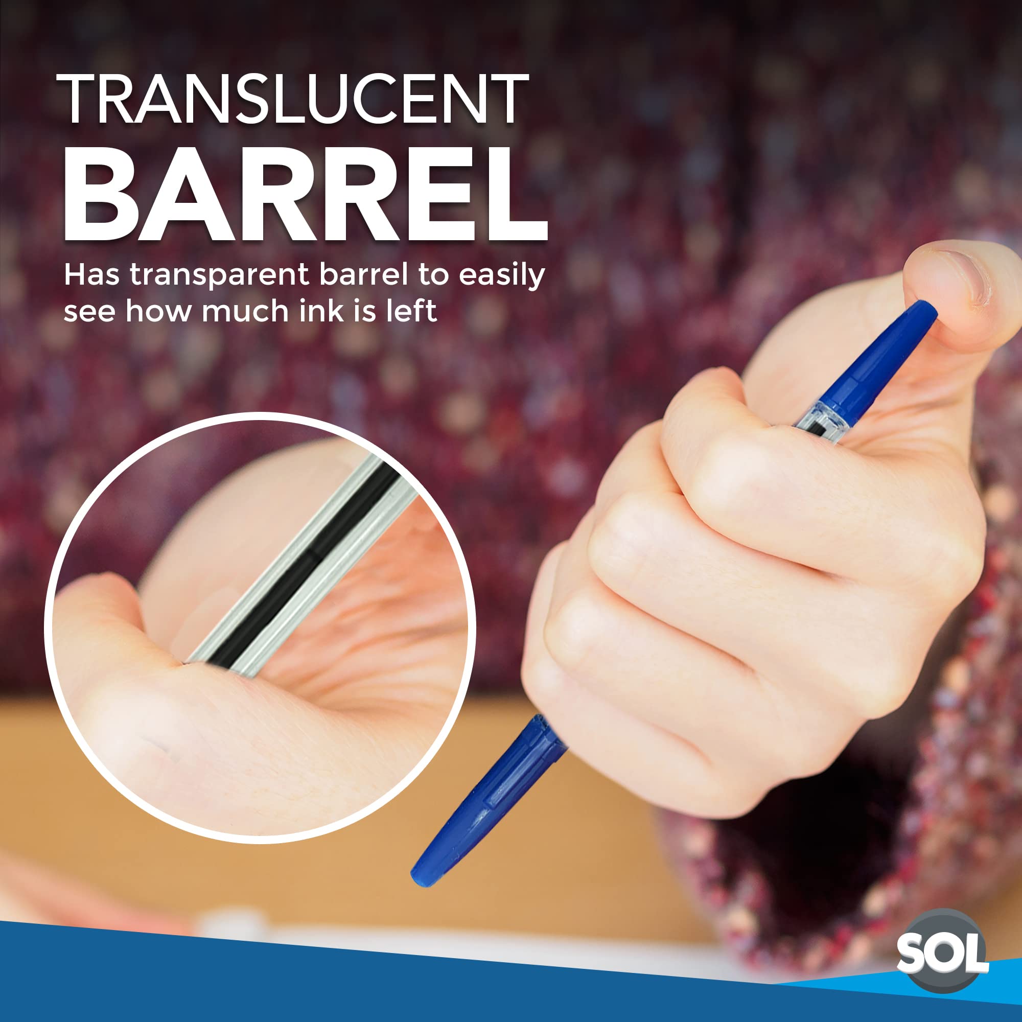 SOL 20pk Ballpoint Pens, Black, Blue and Red Biro Multipack, Smooth Writing with a Comfortable Grip - Image 3