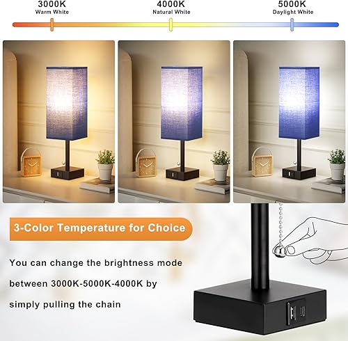 Miniatura 2 de Juego de 2 lámparas de mesita de noche, lámparas de dormitorio azules con 3 temperaturas de color (3000 K5000 K4000 K), dos lámparas cuadradas para