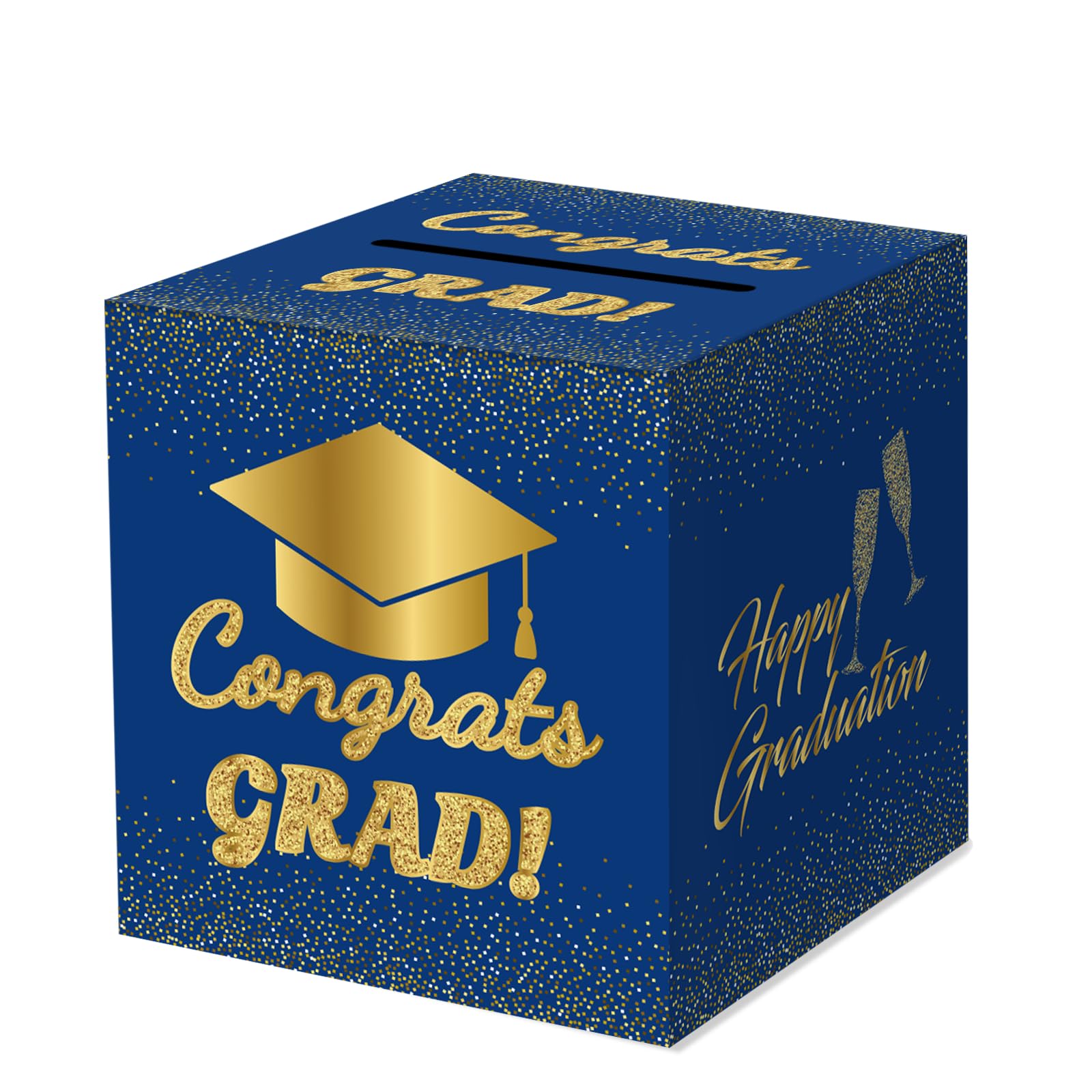 Graduation Card Box 2026 Graduation Party Decorations Congrats Grad Card Boxes Holder for Graduation Gift Graduation Party Favors Decor Party Supplies - Blue gold