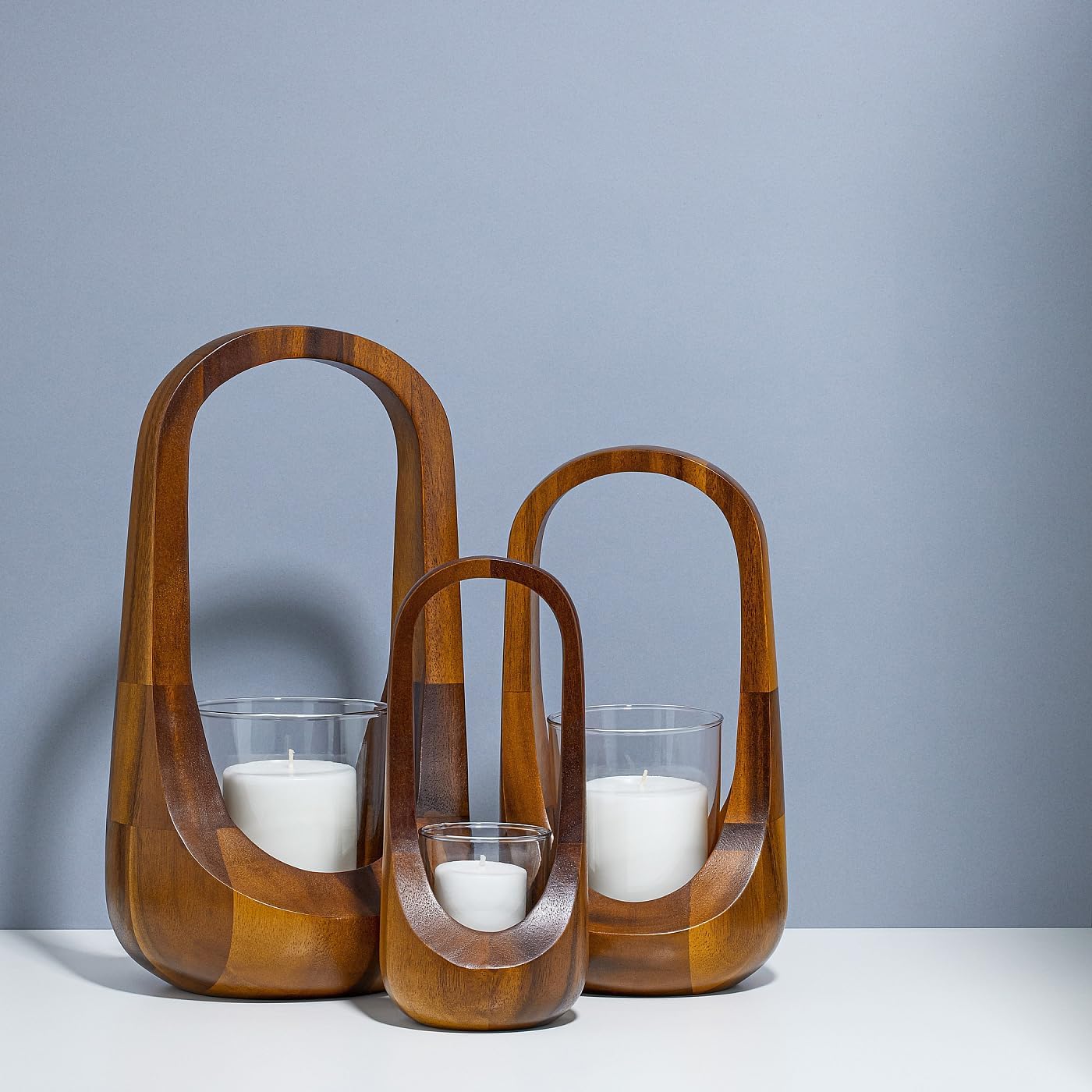 15" Medium Wood and Glass Oval Candle Lantern