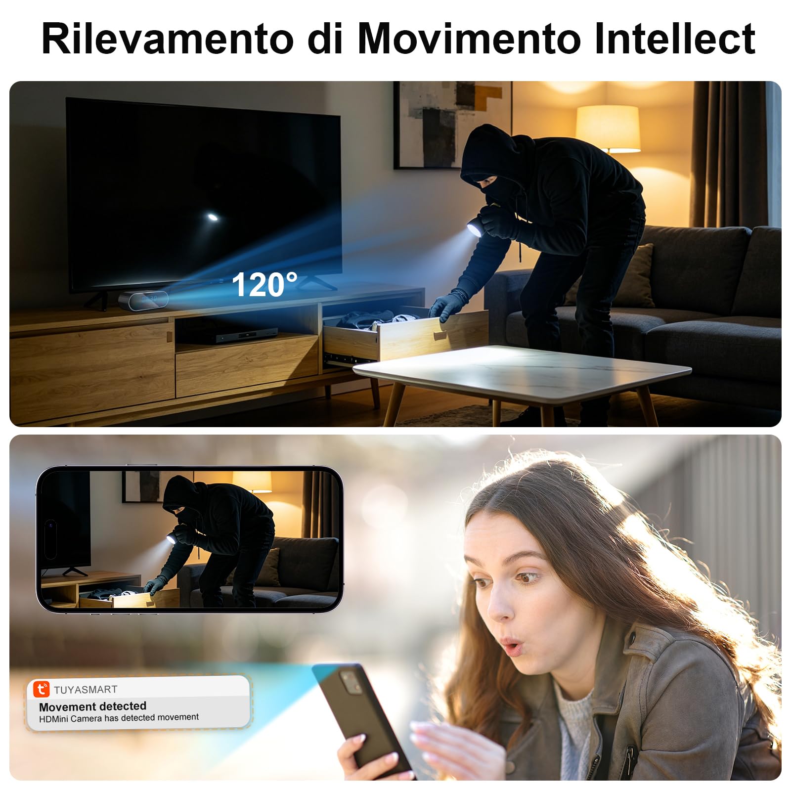 Telecamera Nascosta Wi-Fi 5G, Mini Telecamera Spia Wi-Fi Nascosta | Telecamera Spia Wi-Fi Nascosta con Grandangolo da 120°, Visione Notturna e Rilevamento del Movimento