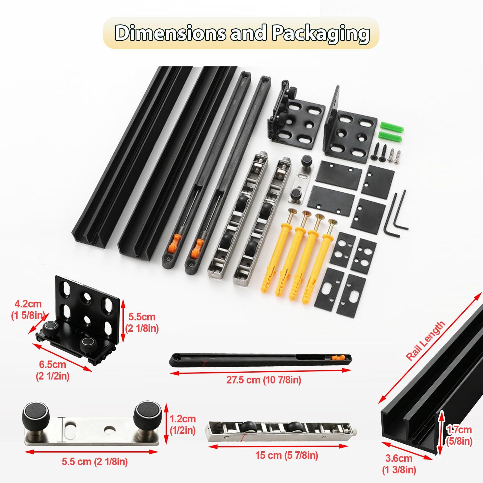 Kit Puerta Corredera Riel Invisible de Alta Resistencia para Puertas con Espejo, Kit de Herrajes Invisibles con Ruedas para Puertas Correderas, Guías de Cierre Suave(0.8m/2.6 ft)