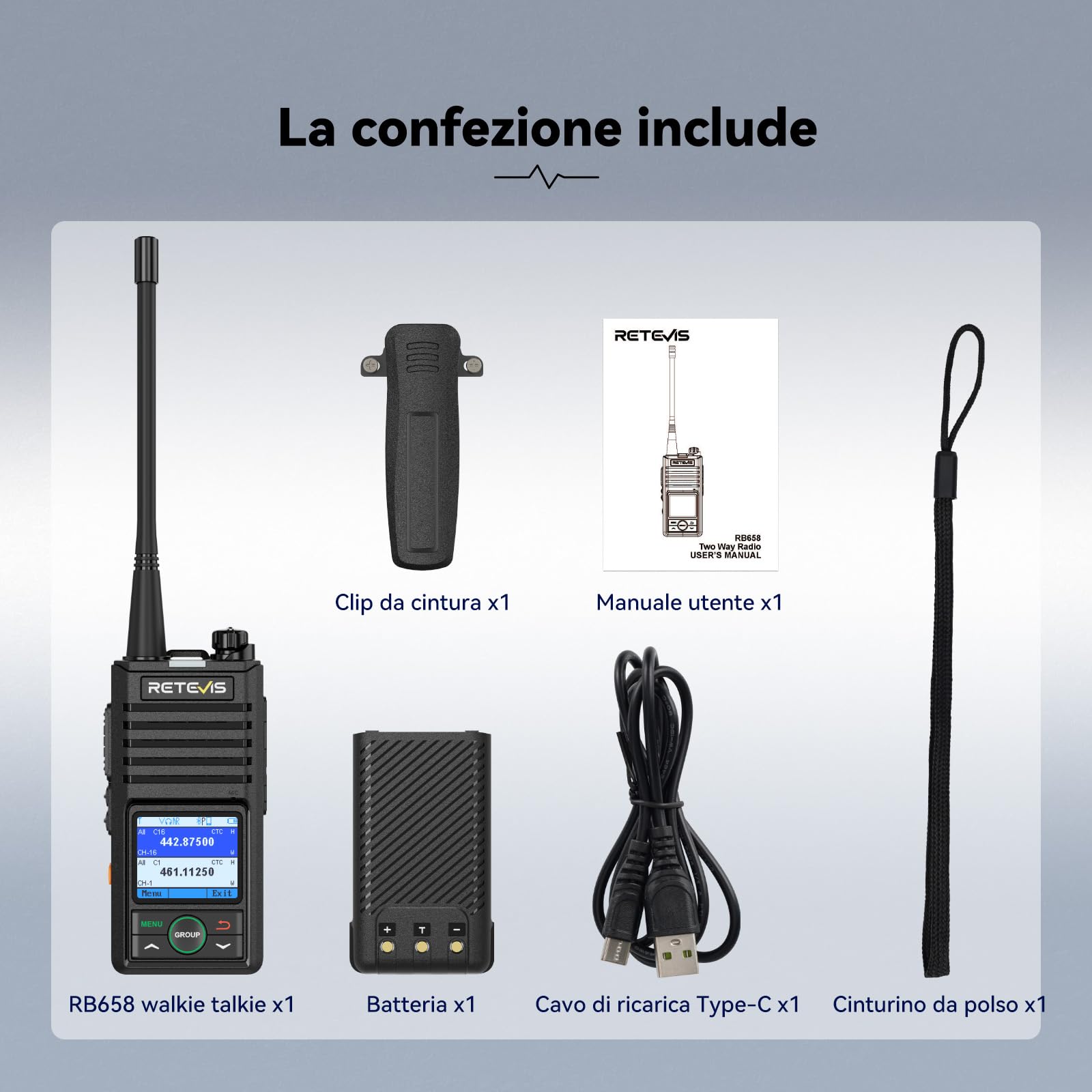 Retevis RB658 Walkie Talkie, Radio Bidirezionale Professionale con Impostazione APP, Riduzione Intelligente del Rumore, per Adulti, Motocicletta (1 Pezzi, Nero)