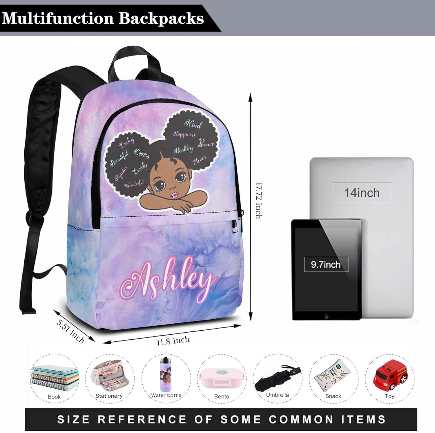 Custom Backpack for Girls Personalized Name School Backpack for Kids, Customize School Bag Bookbag Travel Bag Back to School Gift