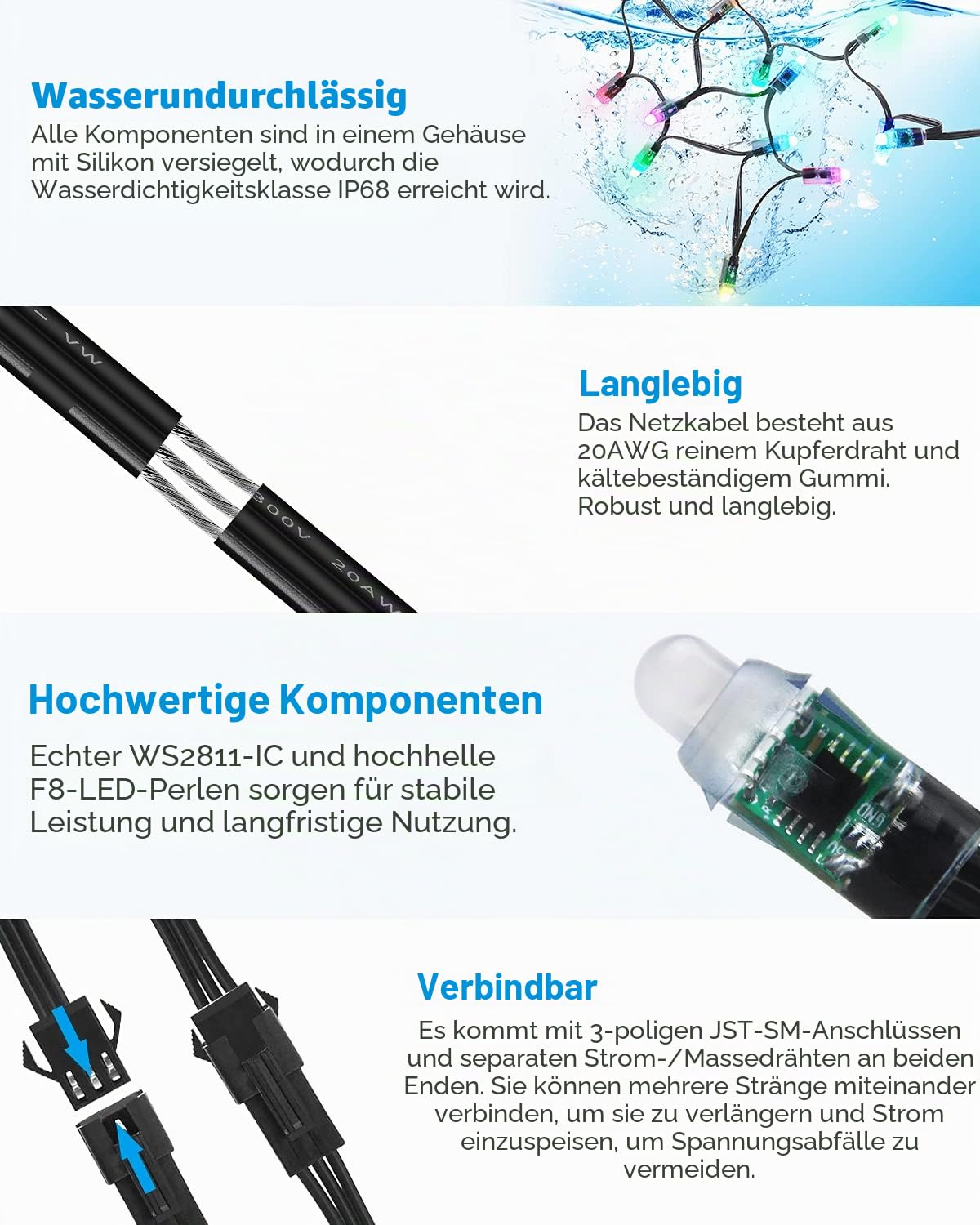 ALITOVE 500 Stück 12V WS2811 RGB Lichterkette Schwarzer Draht Pixels IP68 | Individuell Adressierbar, 12mm Bullet, für Leuchtschrift Weihnachtsdeko DIY-Projekte, Hinweis: Ohne Netzteil & Controller