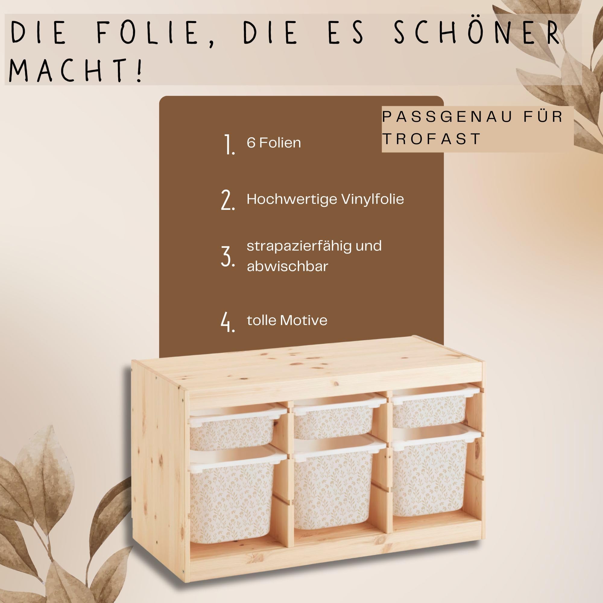 Milaboo® Zestaw naklejek z wysokiej jakości winylu Perfect Fit dla Ikea Trofast (Beżowy)