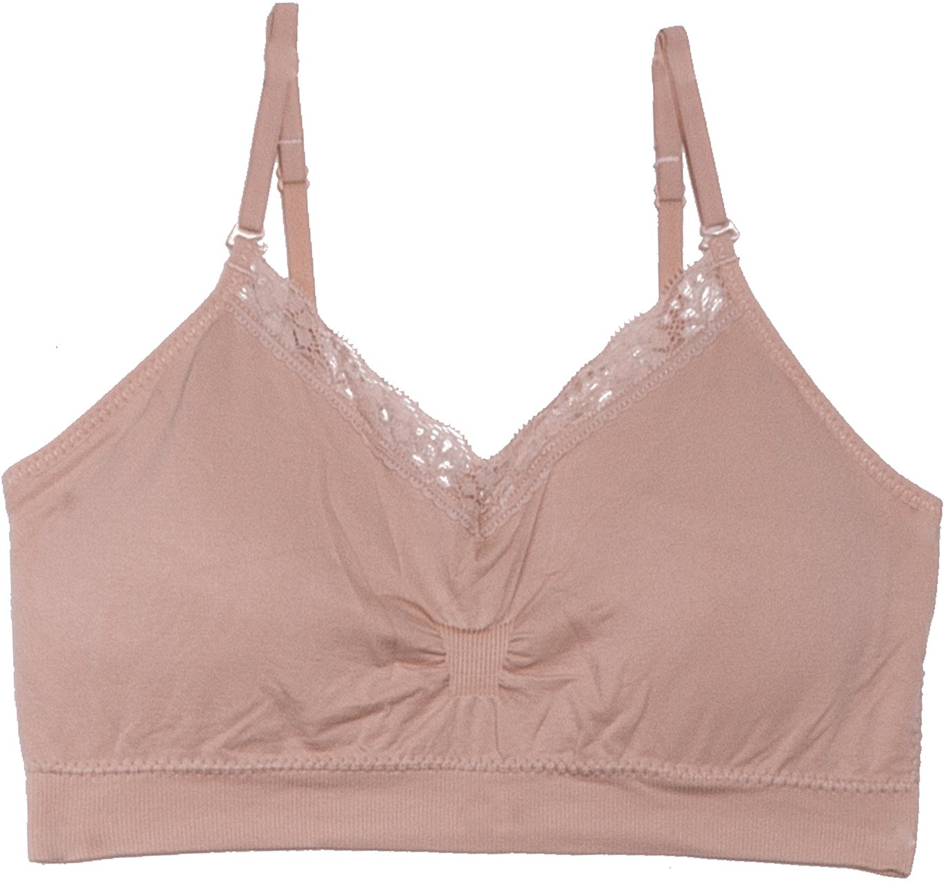 Coobie Womens Seamless V-Neck Lace Trim Strap Bra - One Size (Nude)