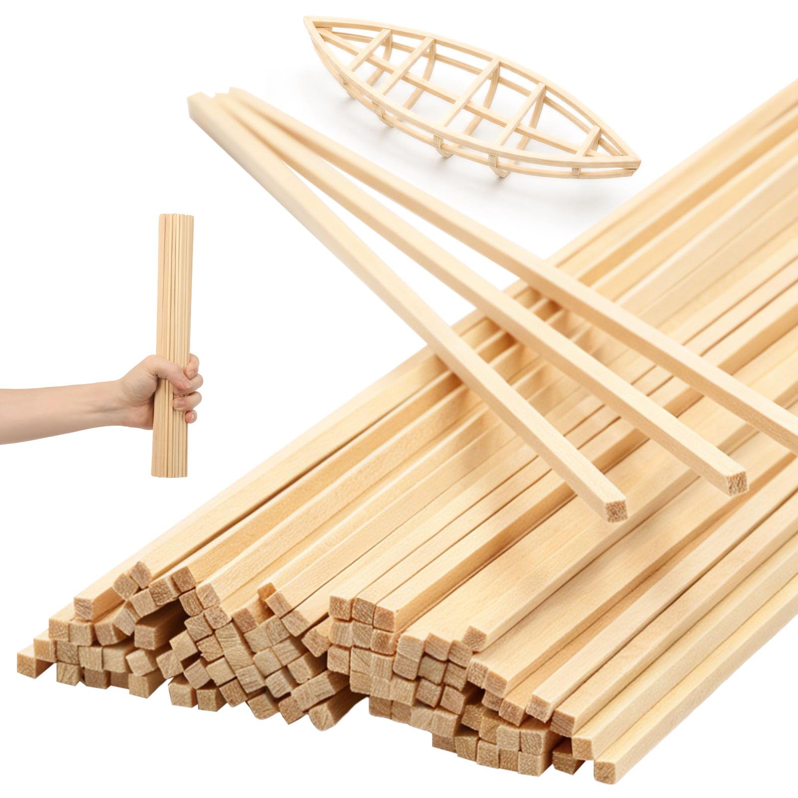 RHAIQBVC 100Pcs Balsa Wood Sticks Square Wood Dowel Rods Unfinished Craft Sticks for for DIY Crafts Model Making Miniature Buildings Woodworking(30.5 * 0.3cm)