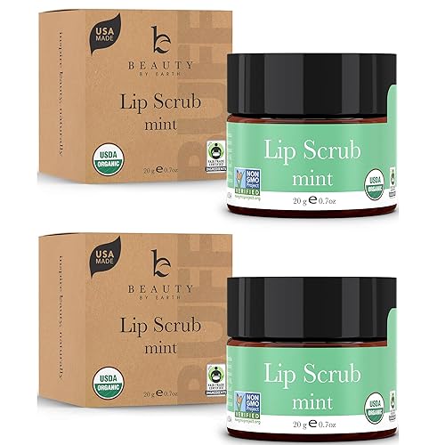 USDA Organic Lip Scrub Mint - Fabricado en Estados Unidos con ingredientes naturales, exfoliante hidratante para labios secos, exfoliante exfoliante