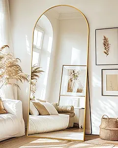 Suidia Arched Full Length Mirror, 68"x26" Floor Mirror Freestanding, Floor Standing Full Body Mirror with Stand for Bedroom, Hanging Mounted for Living Room Cloakroom, Gold