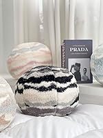 Vista 3 de Cojín redondo de bola de felpa 3D de 13.8 pulgadas, con forma de orbe circular para decoración del hogar (blanco café)