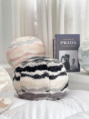 Miniatura 4 de Cojín redondo de bola de felpa 3D de 13.8 pulgadas, con forma de orbe circular para decoración del hogar (blanco café)