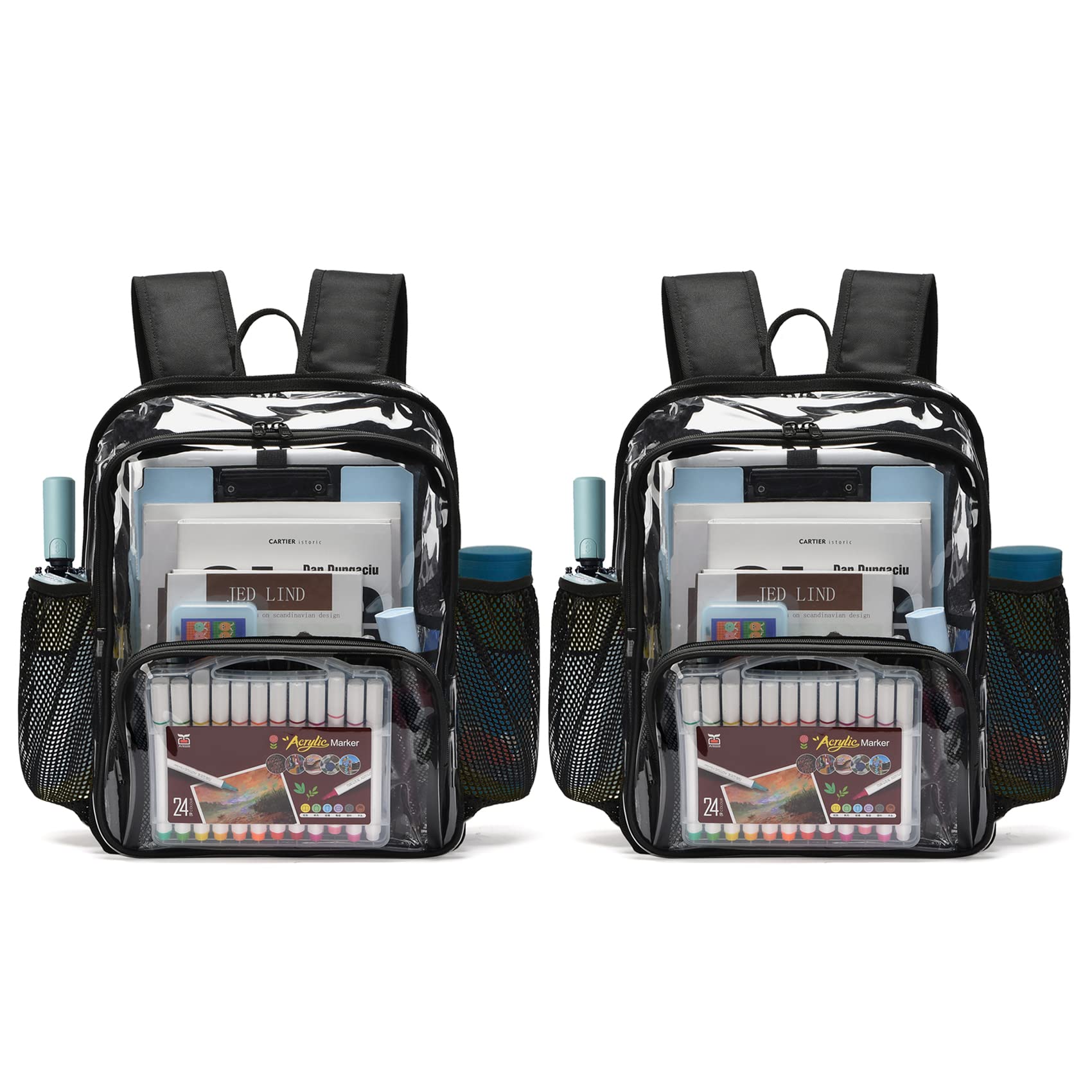 Transparenter Rucksack, transparente Rucksäcke für die Schule, strapazierfähig, durchsichtig, Büchertasche, wasserdichter Rucksack für Männer und Frauen, Schwarz, 2er-Pack, Einheitsgröße,
