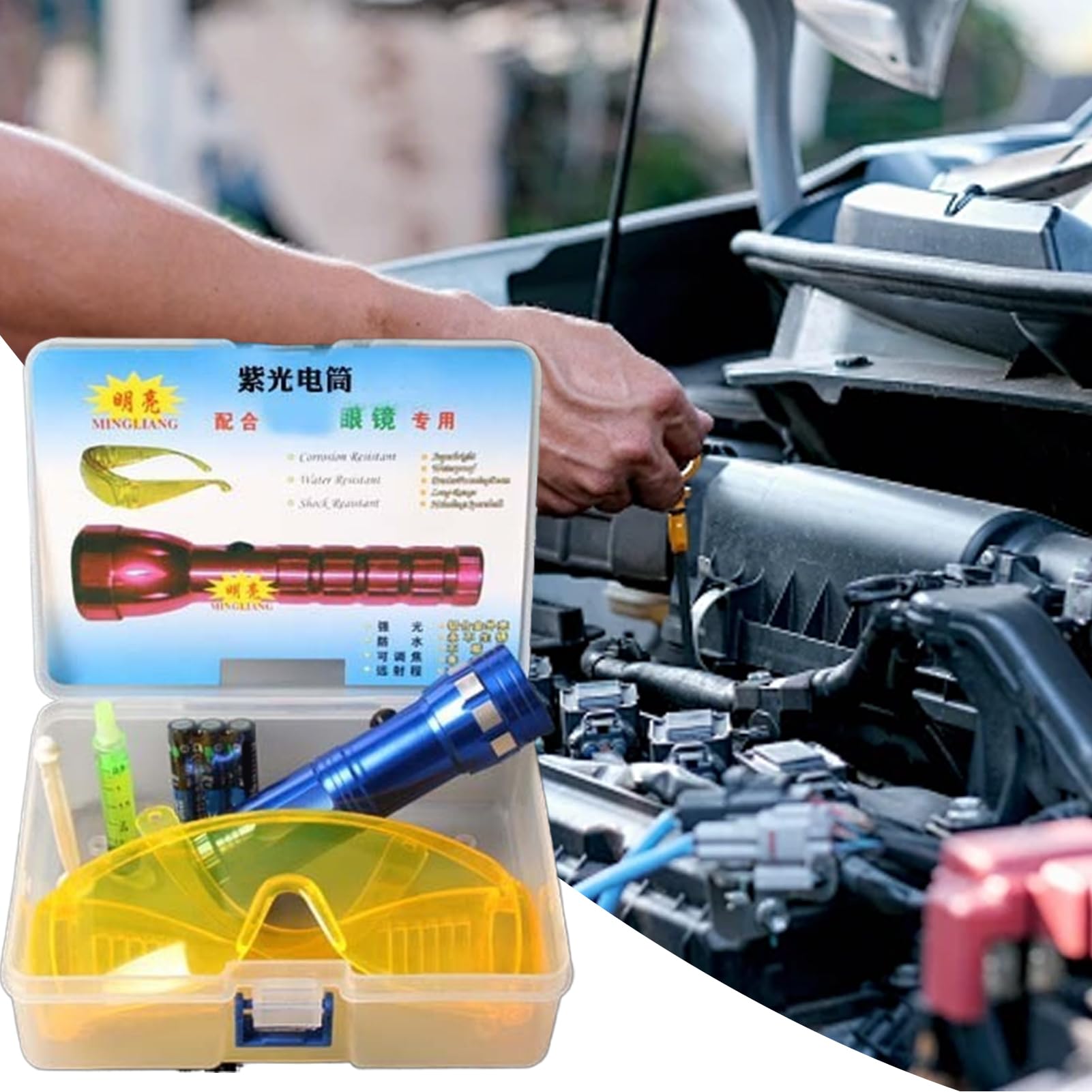 Kit De Détecteur De Fuite pour Climatisation Auto | Lampe Torche De Test De Fuite pour Climatiseur - Testeur De Fuite Polyvalent Et Efficace pour Voitures Et Appareils De Congélation