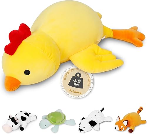 Peluche de pollo con peso, animales de peluche con peso de 24 pulgadas, 4.2 libras, lindas muñecas de peluche, almohada de cumpleaños para niños y