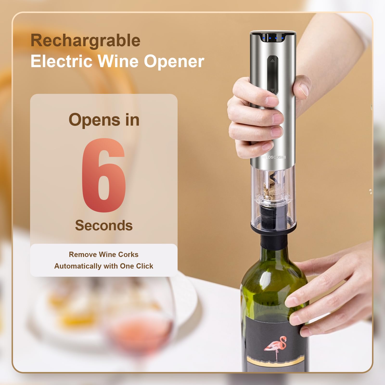 Electric Wine Opener Set,Rechargeable Automatic Corkscrew Wine Bottle Opener with Aerator,Vacuum Stopper, Foil Cutter and Elegant Gift Box for Party,Anniversary,Birthdays(Stainless Steel)