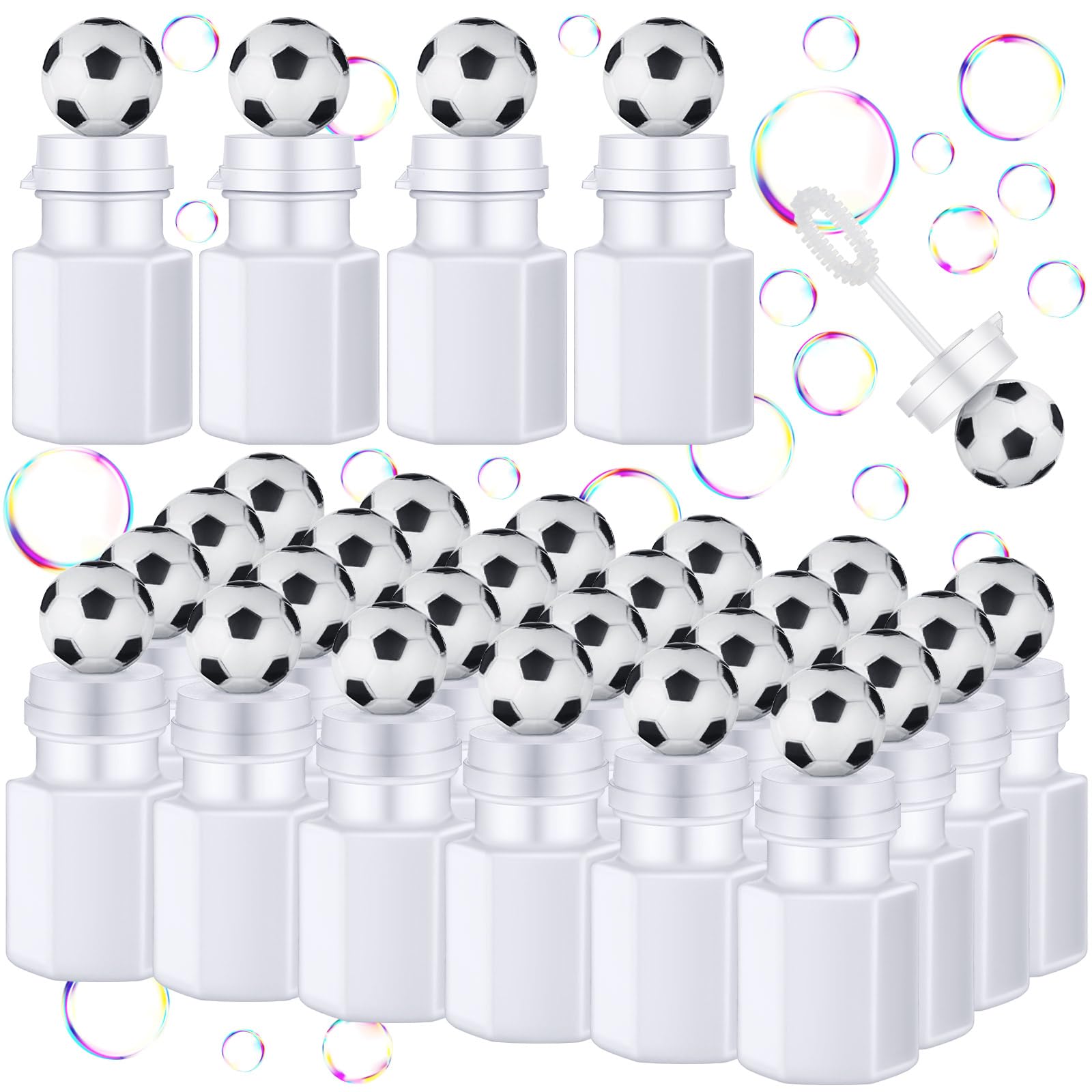Syhood 24 Pcs Soccer Bubbles Party Favors Sports Ball Shape Bubble Wand 0.3 oz Sport Party Bottle for Gift Goodie Bag Stuffers Birthday Supplies