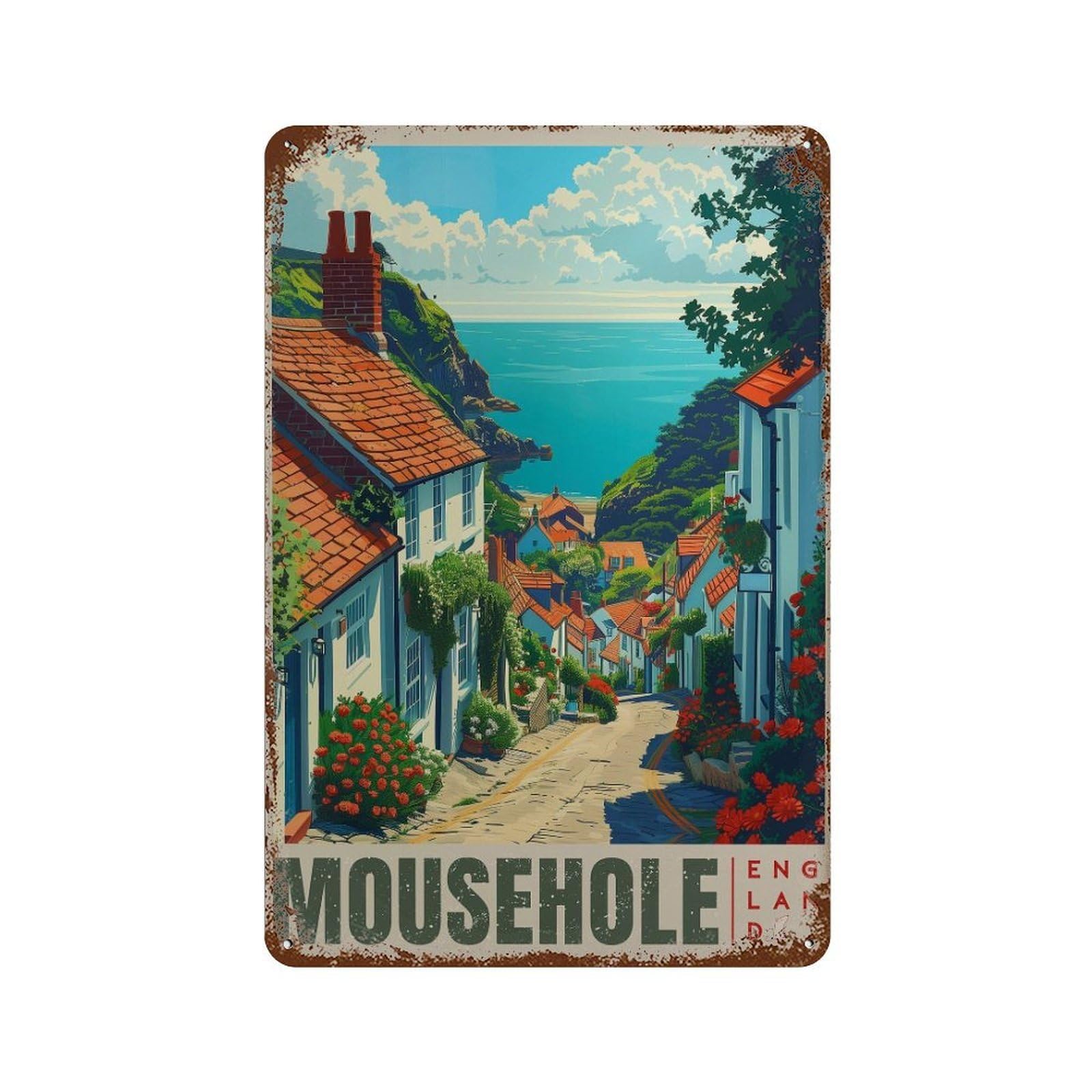 xiaoxiaoshen Mousehole Cornwall Coastal UK Travel Wall Decor Art Metal Tin Poster Modern Home Decor Art Home Bar Shop Decorations Vintage Sign 30x20cm