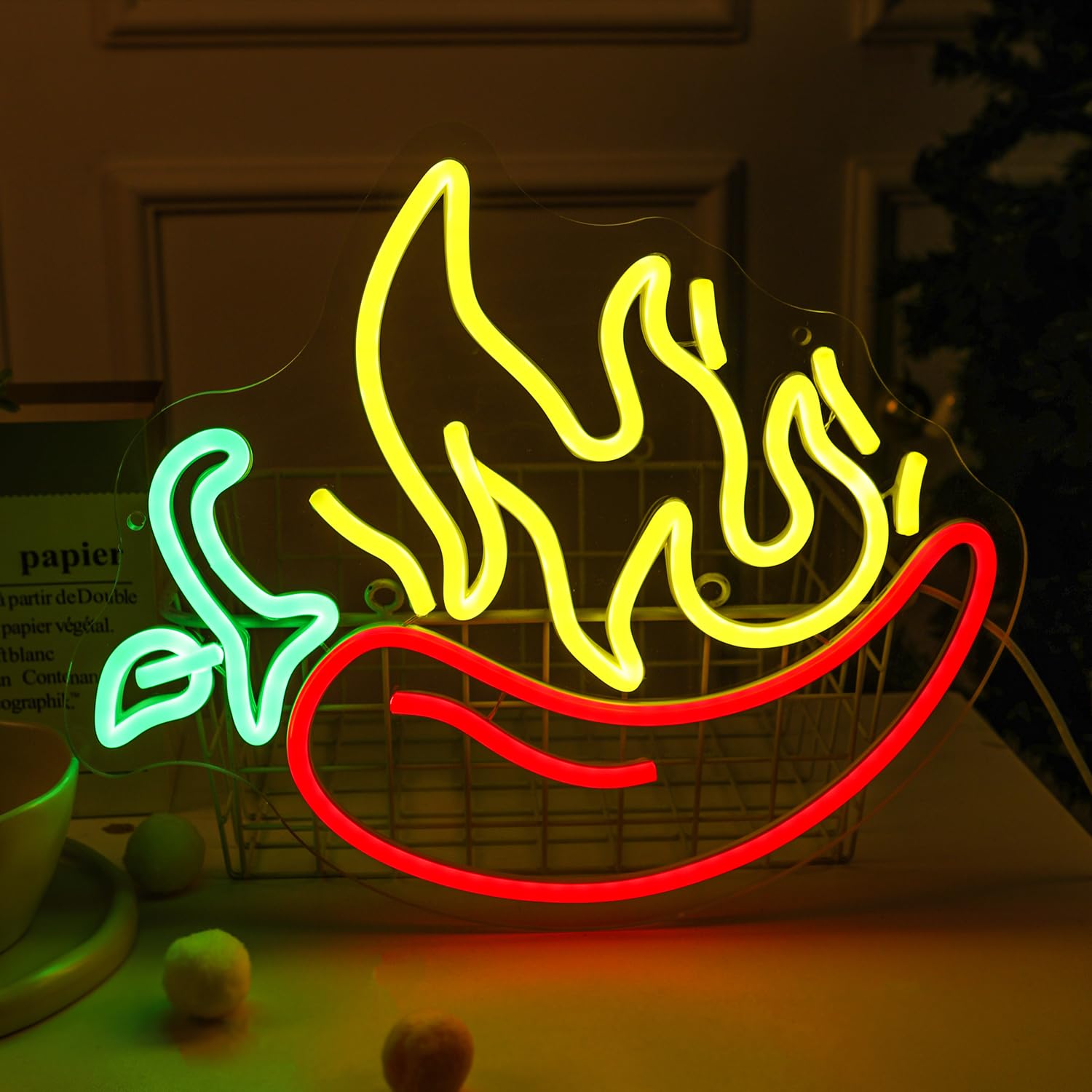 Flaming Hot Chili Peppers Neon Signs Mexican Spicy Restaurant Open Cooking