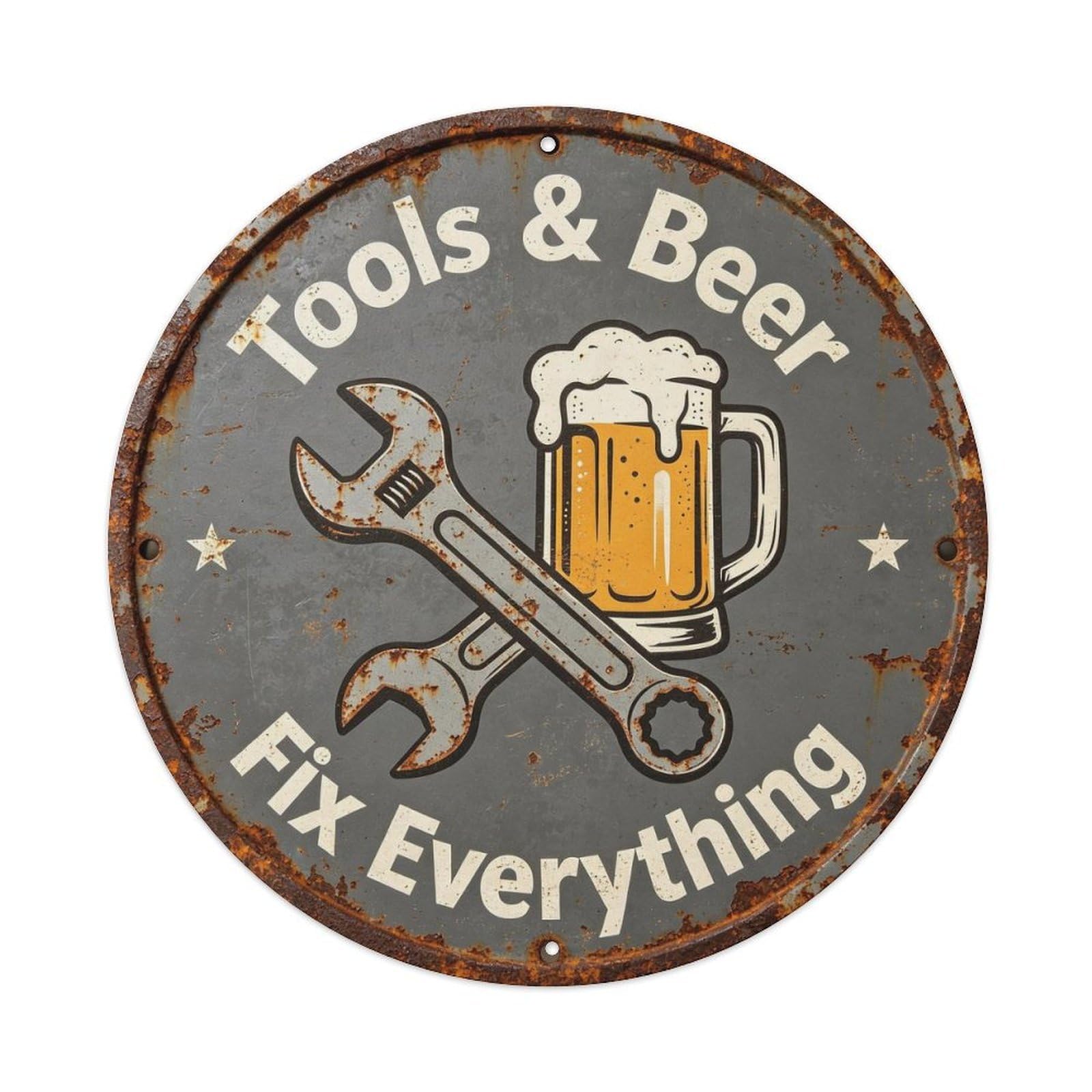 Vintage Garage Tools & Beer Fix Everything Metal Tin Sign Plaque