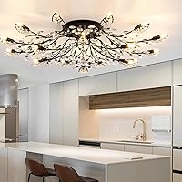 Vista 4 de Modernas lámparas de techo semiempotradas con hojas de cristal negro, lámparas de araña para dormitorio, sala de estar, comedor, cocina, pasillo