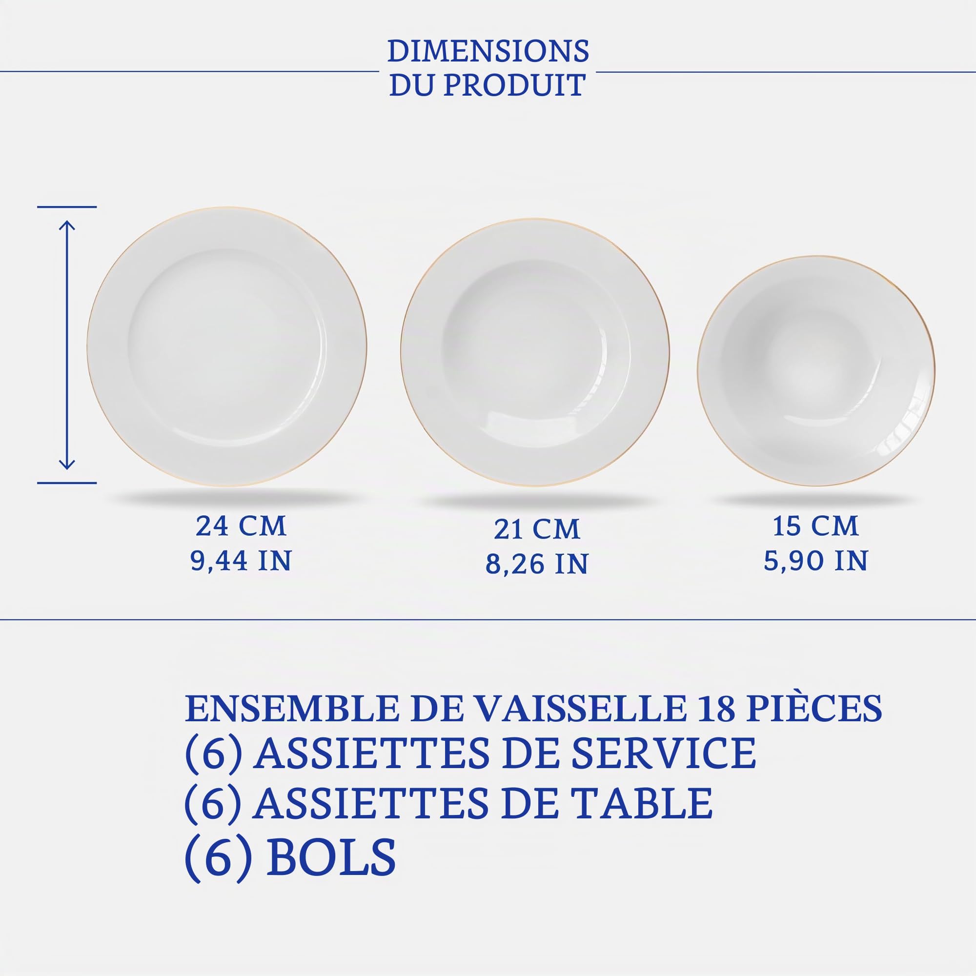 Porland Mina - Service de table en porcelaine 18 pièces doré - Complète et élégant