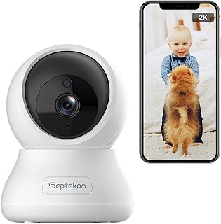 Indoor Security Camera 2K, Septekon 360° Pan Tilt Baby Monitor Pet Camera, 2.4GHz Wi-Fi Camera with Night Vision, Motion Detection, 2-Way Audio Siren, Cloud/SD Card, Compatible with Alexa,White