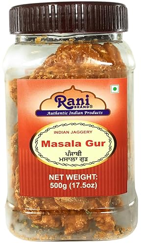 Rani Masala Gur Jaggery - Tarro de caña cruda india sin refinar de 175 onzas 11 libras PET de 1764oz apto para gluten vegano sin OMG sin sal ni