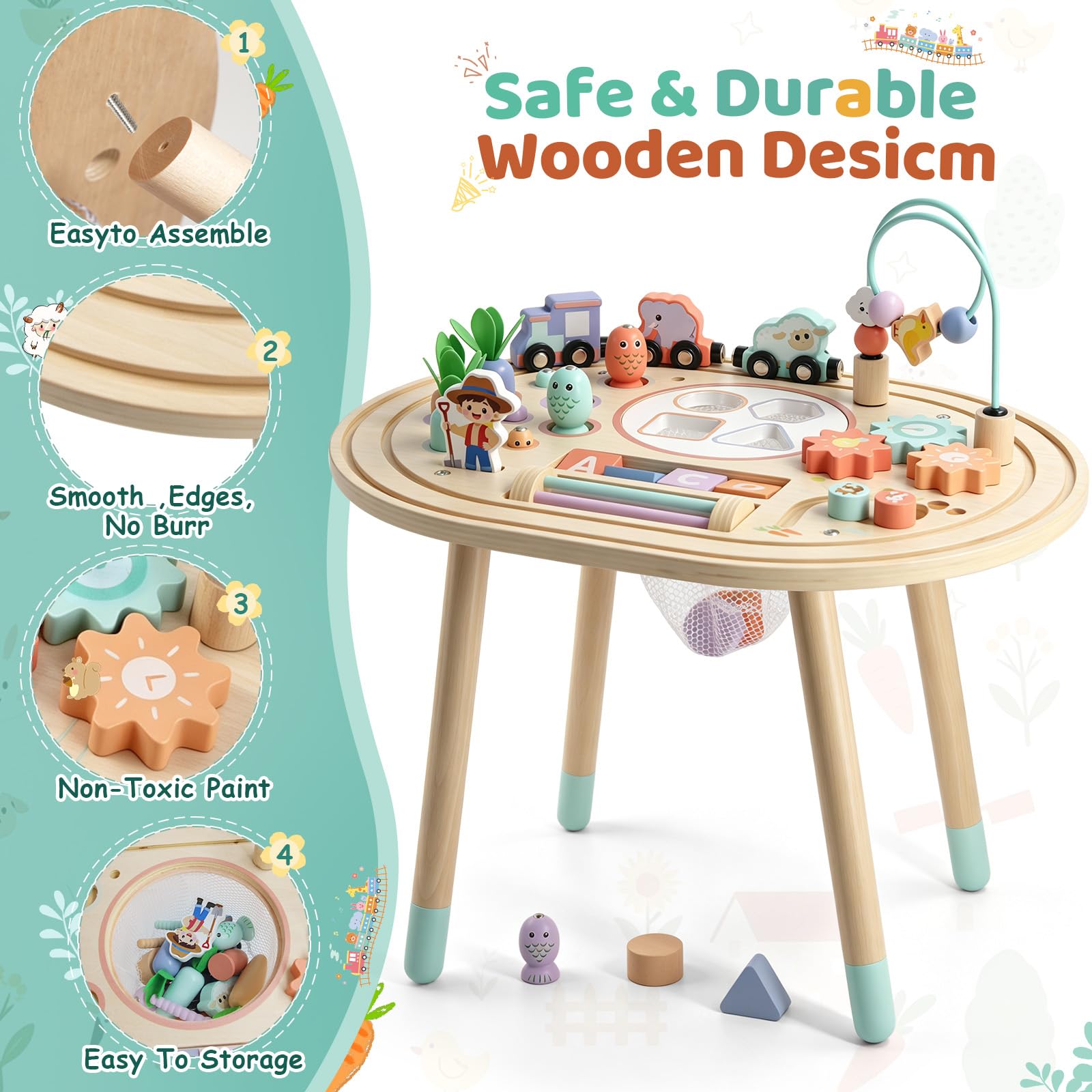 10 in 1 Montessori Spielzeug – Aktivitätstisch aus Holz ab 1 Jahr | Motoriktisch Motorikspielzeug Spieltisch für Motorikschleife, Montessori Lernspielzeug für Kinder ab 18 Monaten