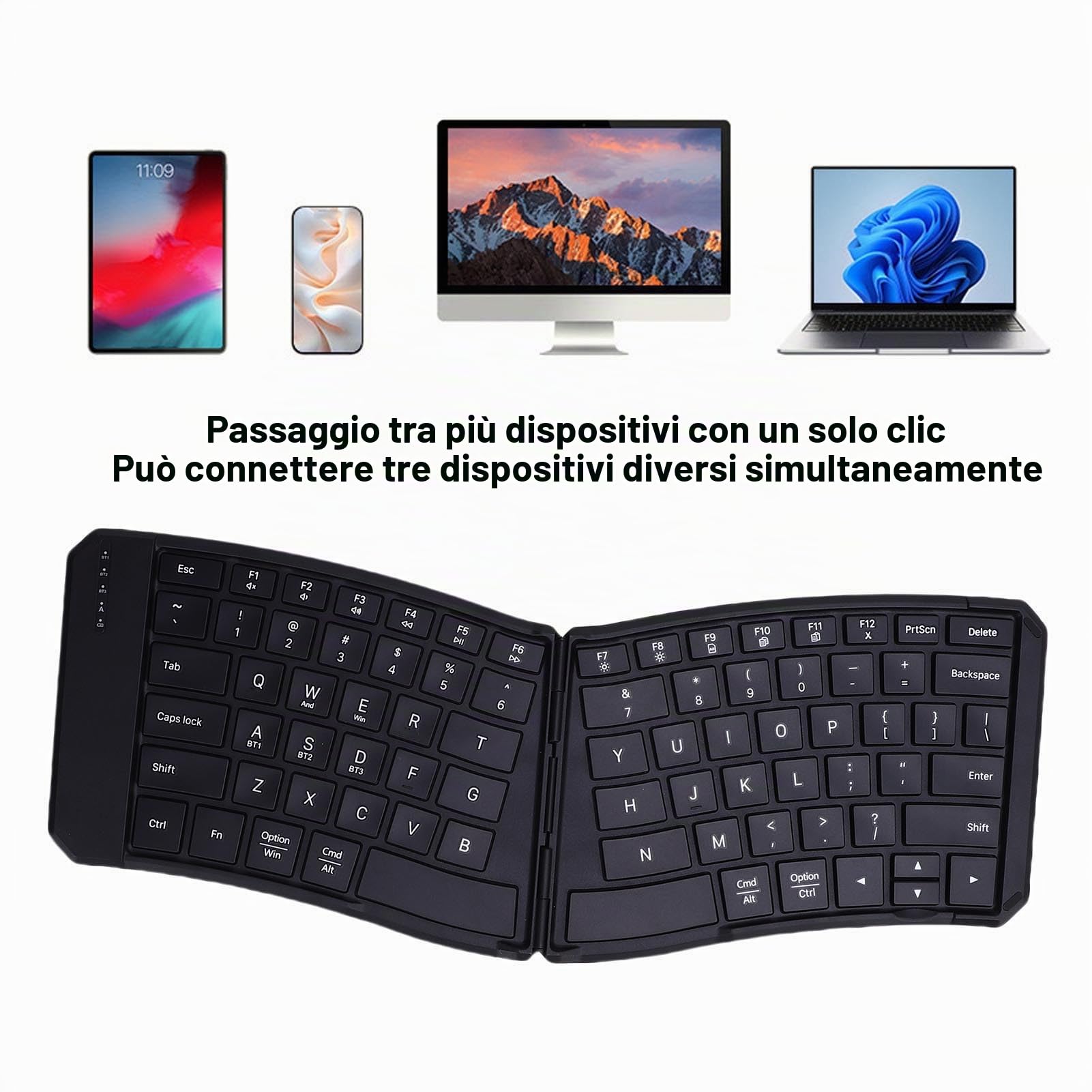 Tosuny Tastiera Ergonomica Piegabile, Tastiera Ergonomica Divisa Bluetooth 5.0 Wireless Portatile con Tasti a Forbice Tranquilla, per attività di Viaggio, Compatibile con Laptop,