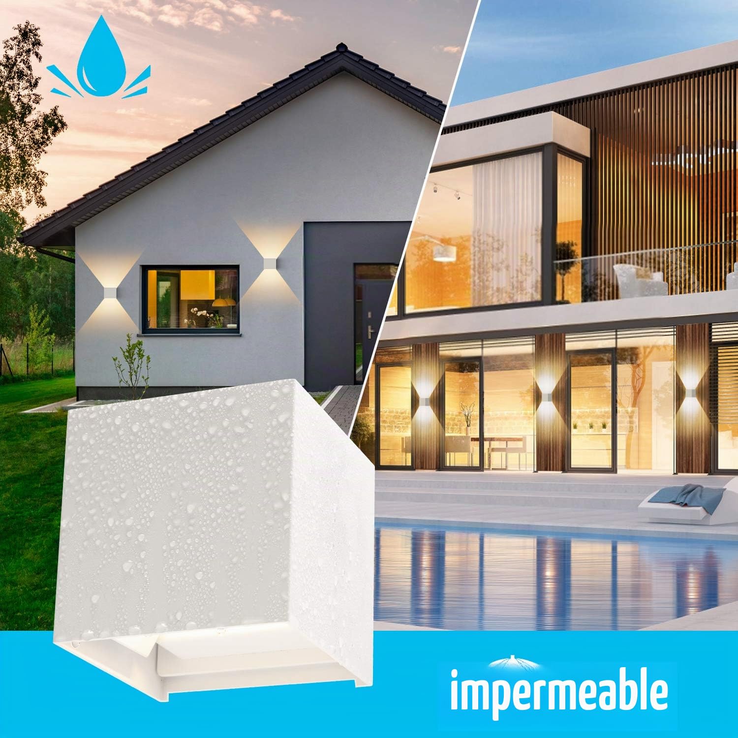 LEDMO 4 Pcs 12W Aplique pared LED Blanco Cálido 3000K 1000lm Lampara de pared Interior/Exterior Impermeable IP65 Ángulo ajustable Lámpara Pared Bla