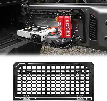 Tailgate Table Rear Foldable Storage Cargo Rack, Storage Shelf Molle Panel for 2007-2025 Jeep Wrangler JKU &JL JLU 4 DoorNot fit with Low Speaker JK Models