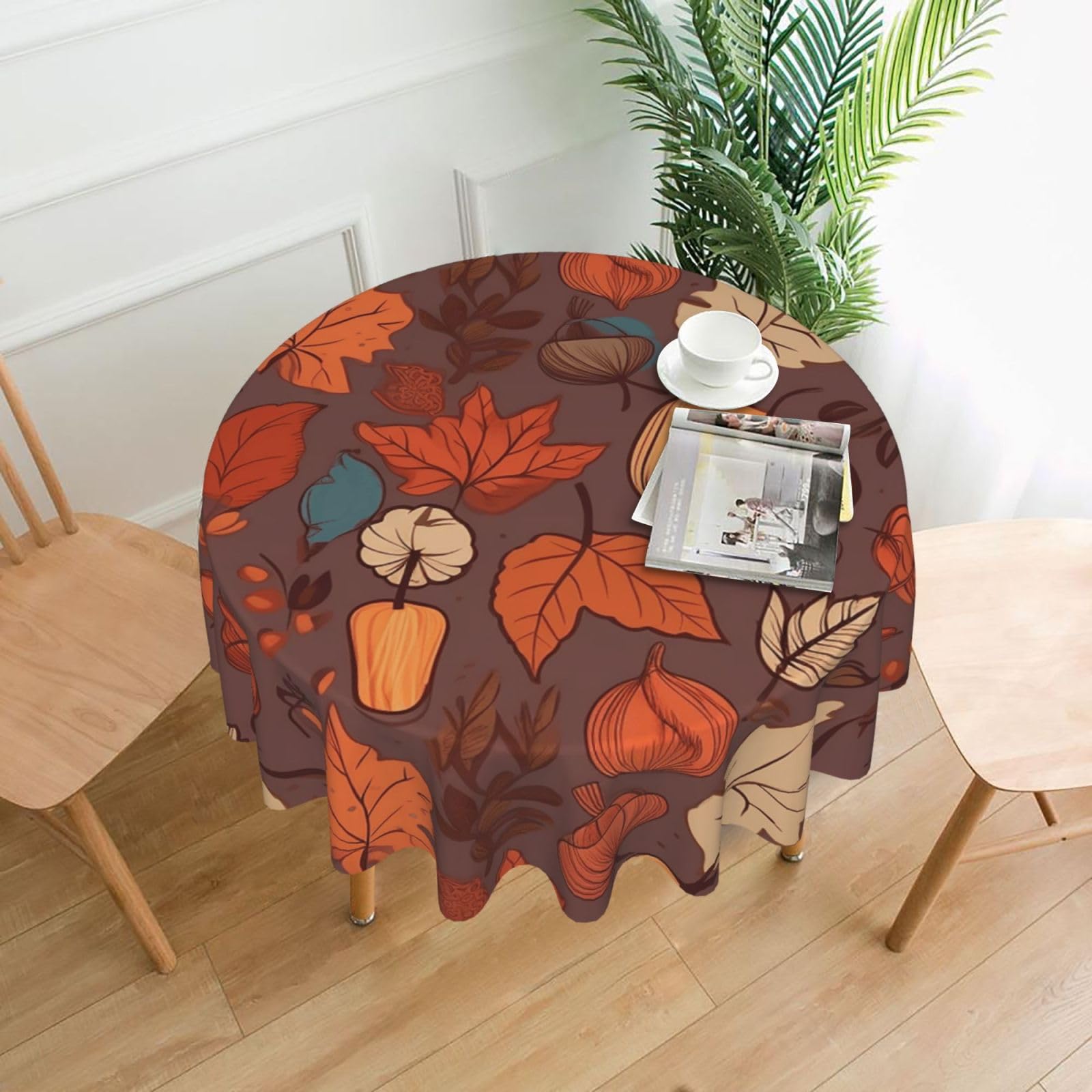 FodPand Fall Tablecloths for Round Tables 60 Inch - Reusable Washable Dining Table Clothes - Stain and Wrinkle Resistant Decorative Fabric Table Cover for Wedding Party