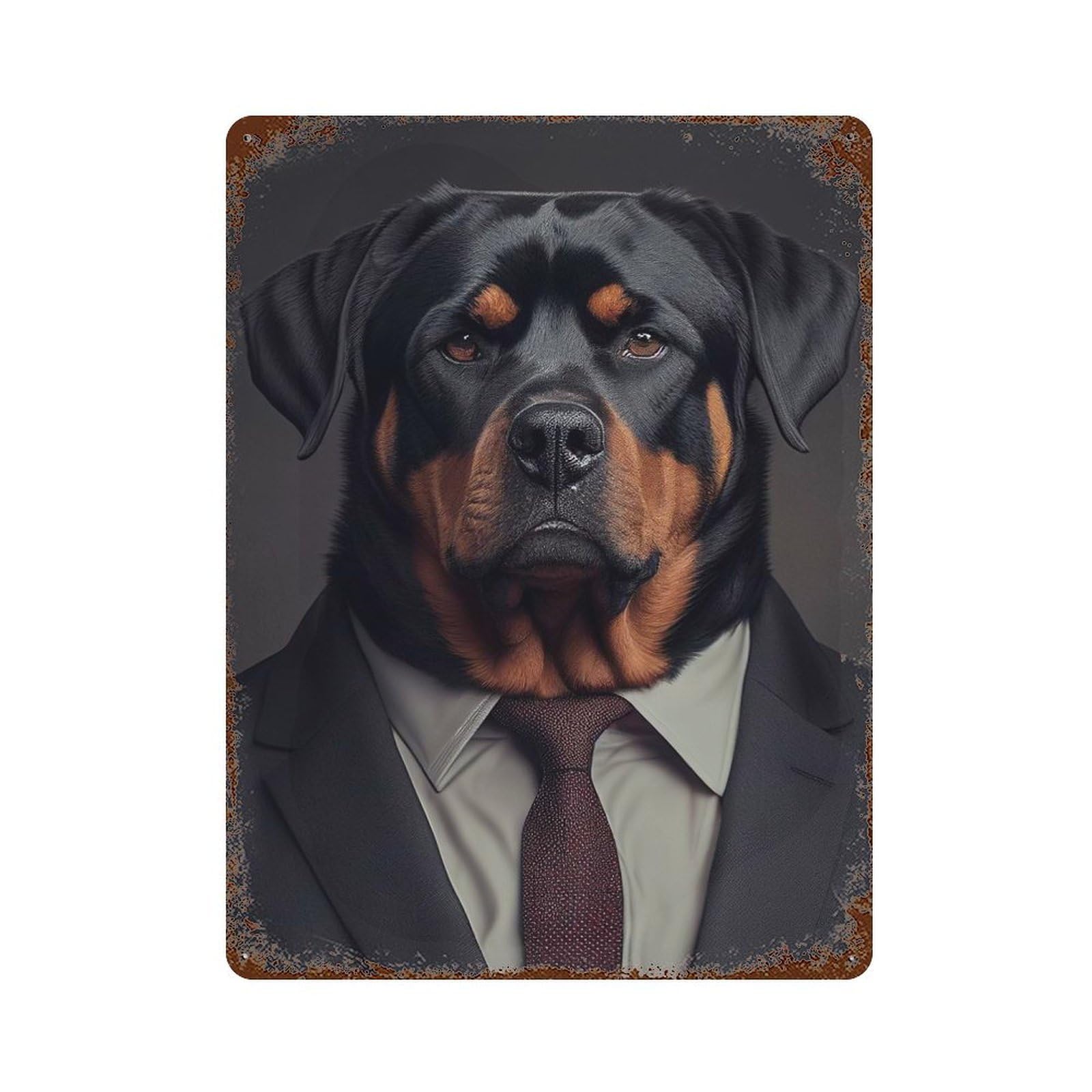 Aged Metal Wall Plaque with Rottweiler Suit Design 15.7"x11.8", for Basement, Hobby Room And Garage Decor, Classic Wall Plaque