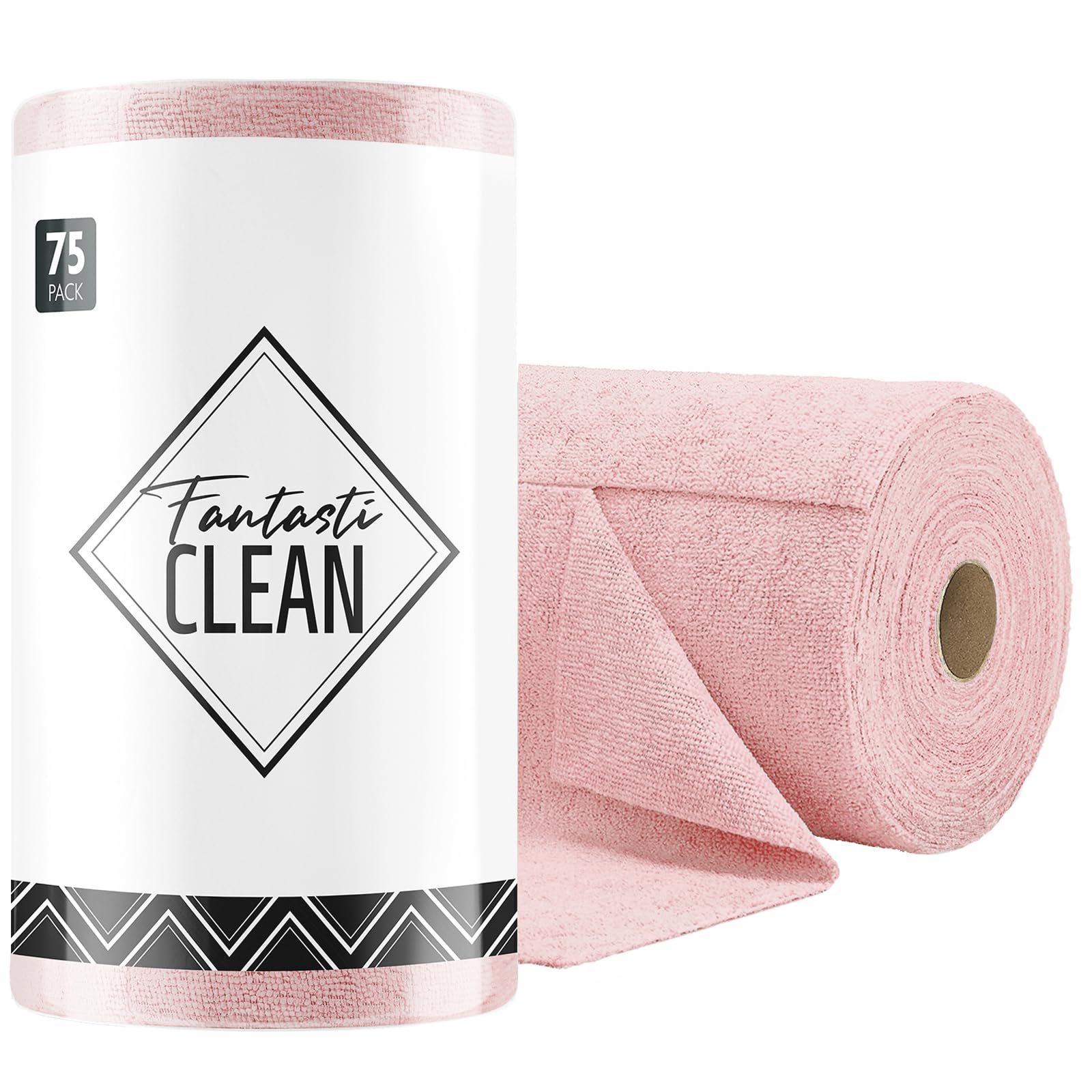 Fantasticlean Microfiber Cleaning Cloth Roll -75 Pack, 12" x 12" (Pink)
