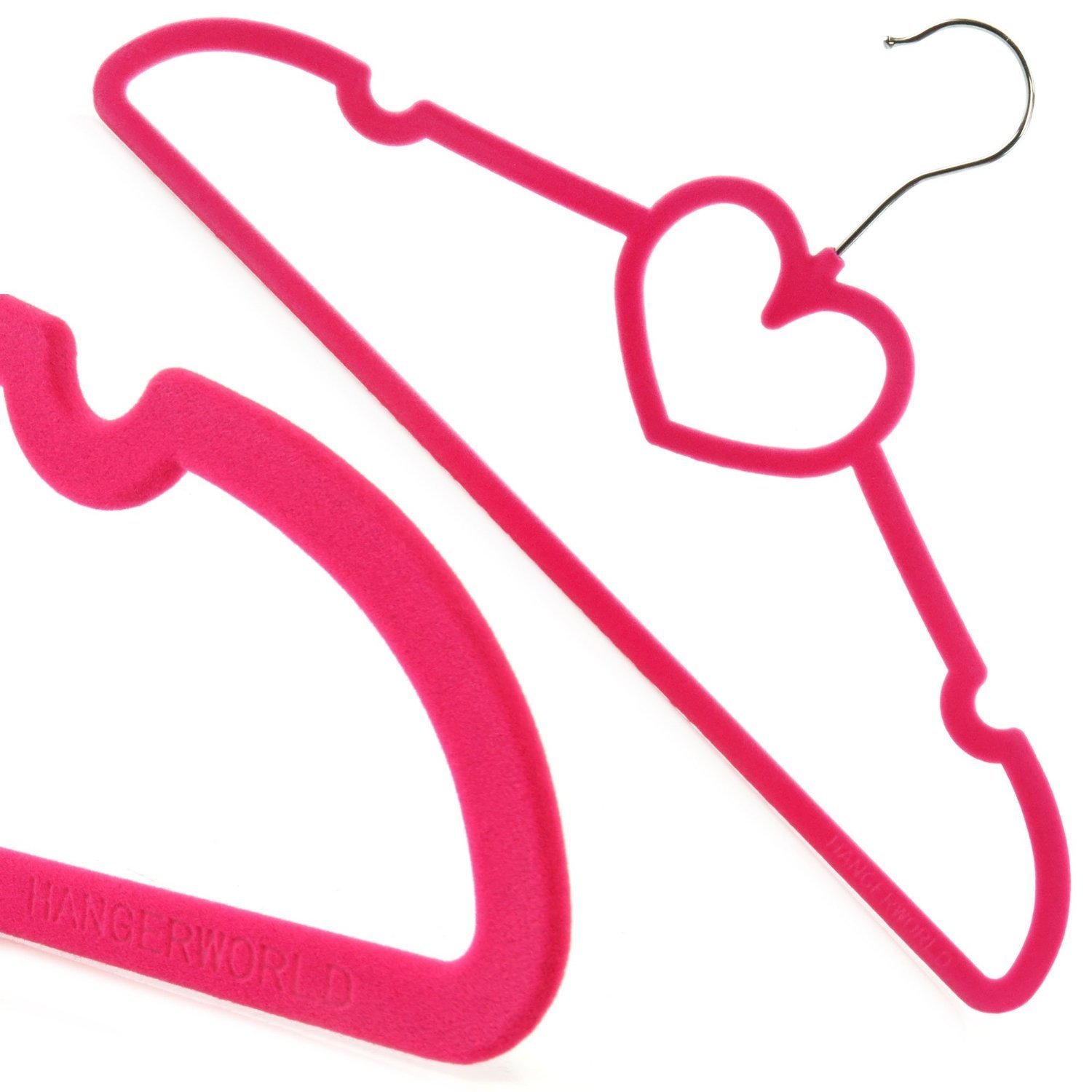 Hangerworld Pack of 20 Pink Flocked Velvet Non Slip Coat Clothes Hangers with Trouser & Accessory Bar - 16.5 Inches