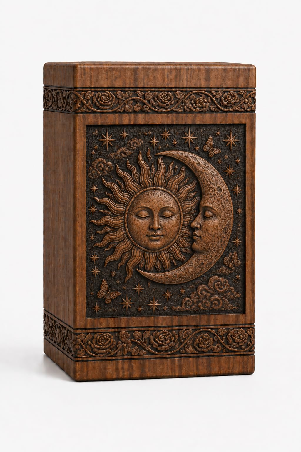 Urne funéraire pour cendres humaines boîte bois motif floral XS