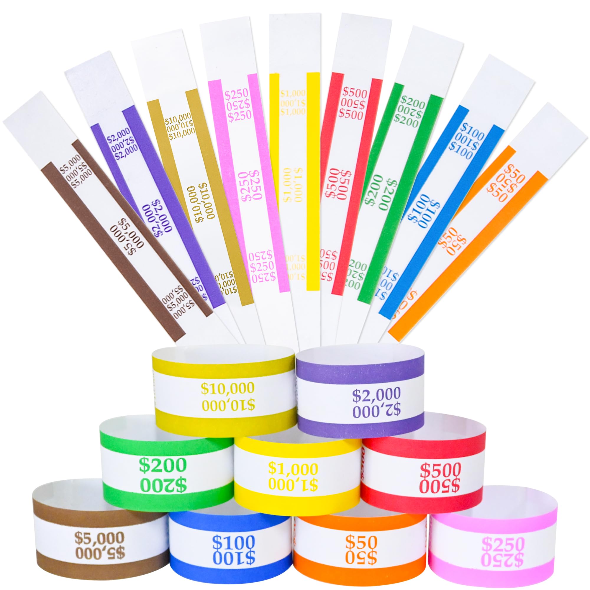 Y essential Currency Straps –450 Assorted Bill Wrappers, Money Bands to Organize Bills, ABA Standard Colors, Self-Adhesive, 7.5 x 1.15 Inches (450 Assorted/ 50 of Each)