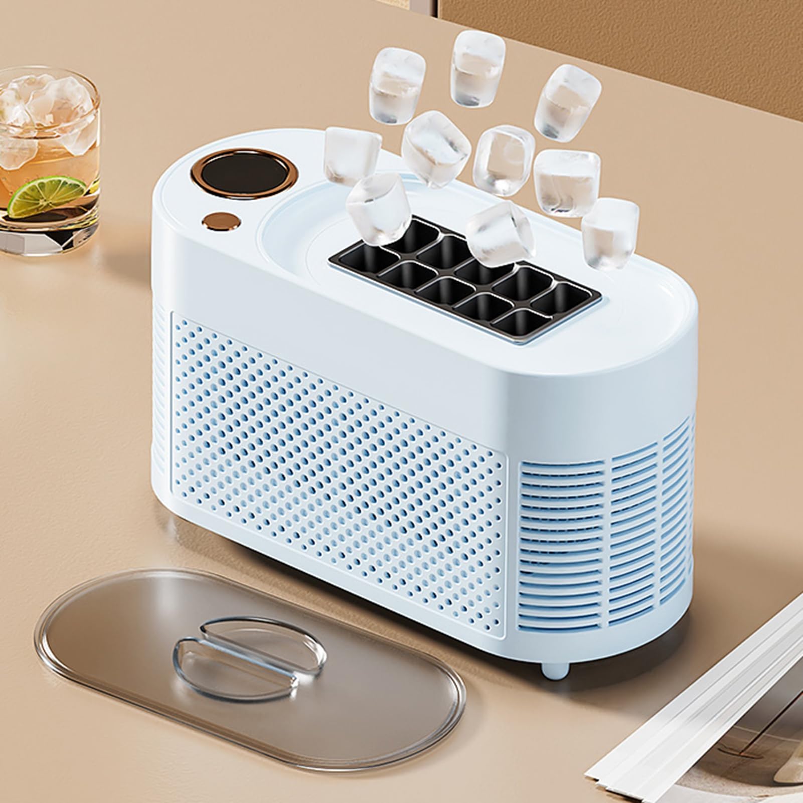 Mini Máquina para Hacer Hielo en Encimera, 10 Cubitos de Hielo en 15 Minutos, Máquina de Portátil Automática de 120 W para el Hogar, Cocina, Oficina, Bar, Fiesta, Viaje en (Enchufe de la UE)