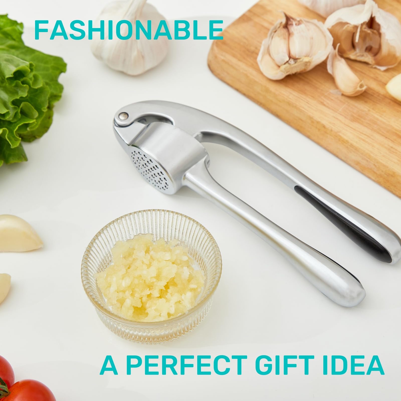 HiramWare Presse-ail, Presse-ail de cuisine premium antirouille avec manche ergonomique, Presse-gingembre avec bonne prise en main, Facile à nettoyer, Passe au lave-vaisselle