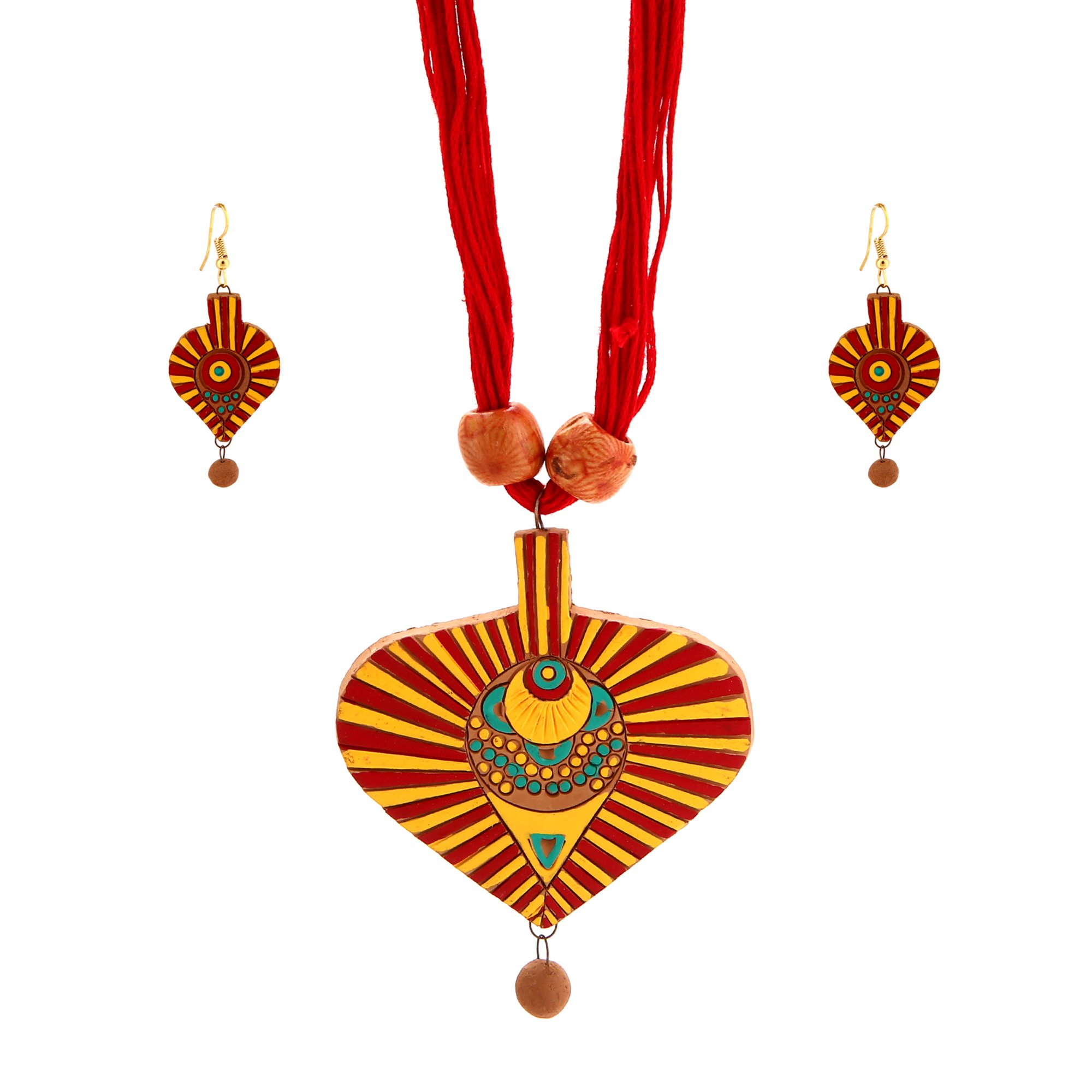 Adone Multicoloured Indian Traditional Terracotta Necklace and Earring Jewellery Set for Women